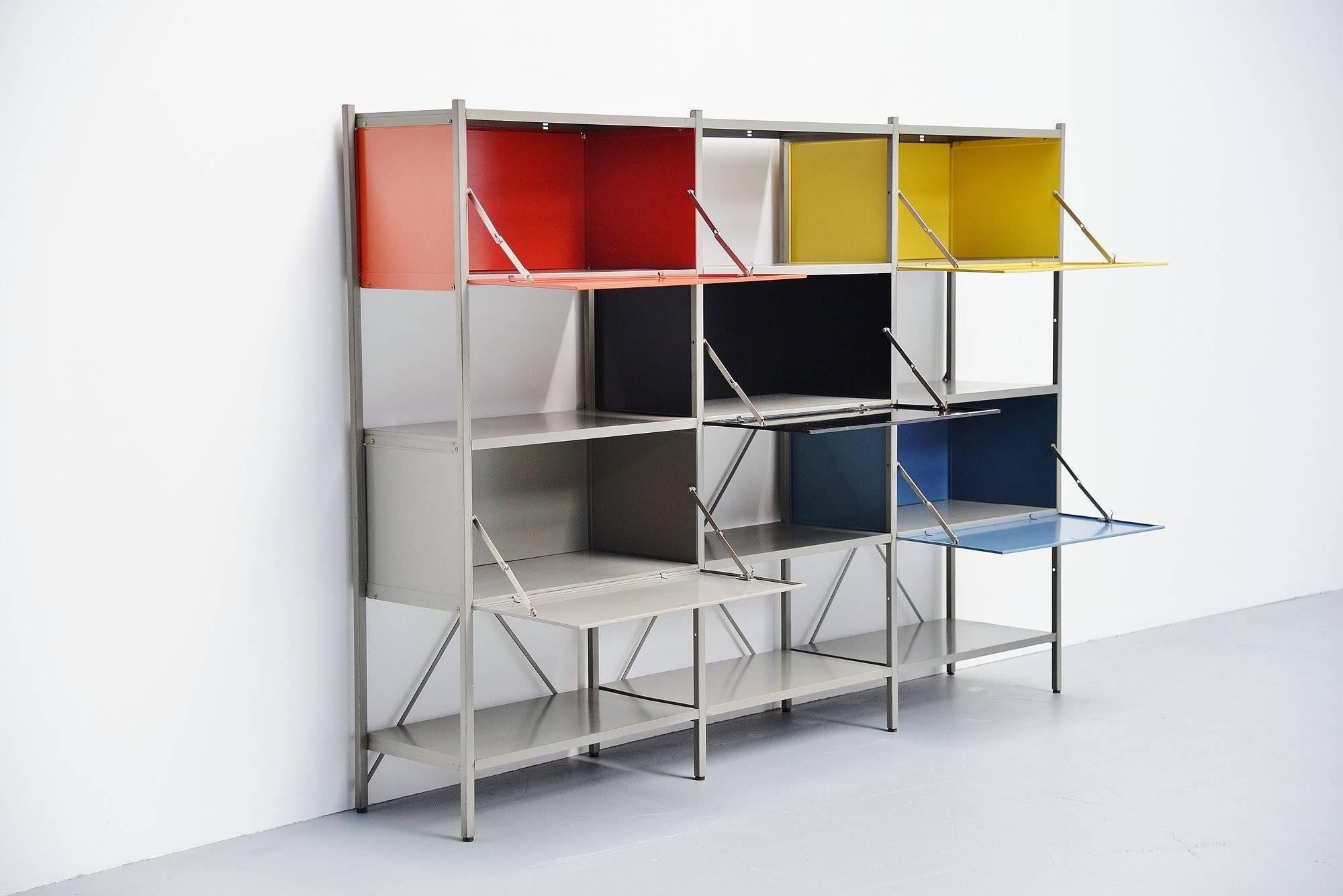 Cold-Painted Wim Rietveld 663 Gispen Bookcase or Room Divider, 1954