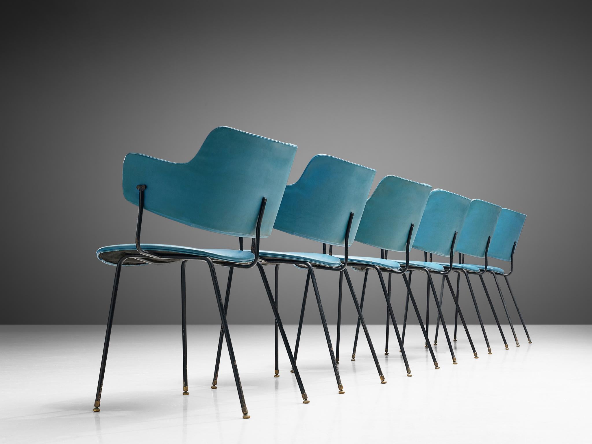 Dutch Wim Rietveld and W.H. Gispen Blue '205' Chairs for Kembo, Netherlands