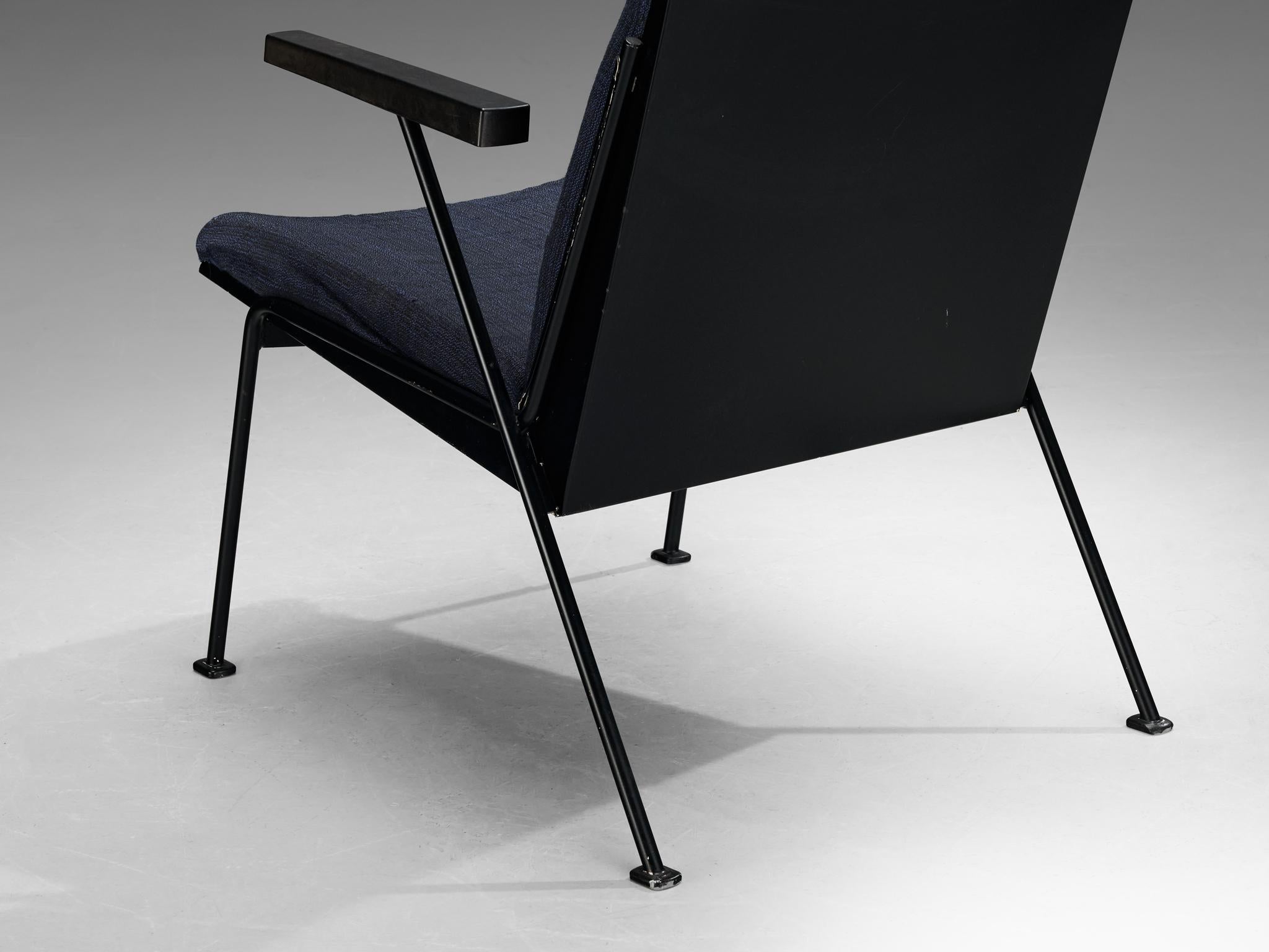 Steel Wim Rietveld for Ahrend De Cirkel 'Oase' Lounge Chair in Blue Upholstery  For Sale