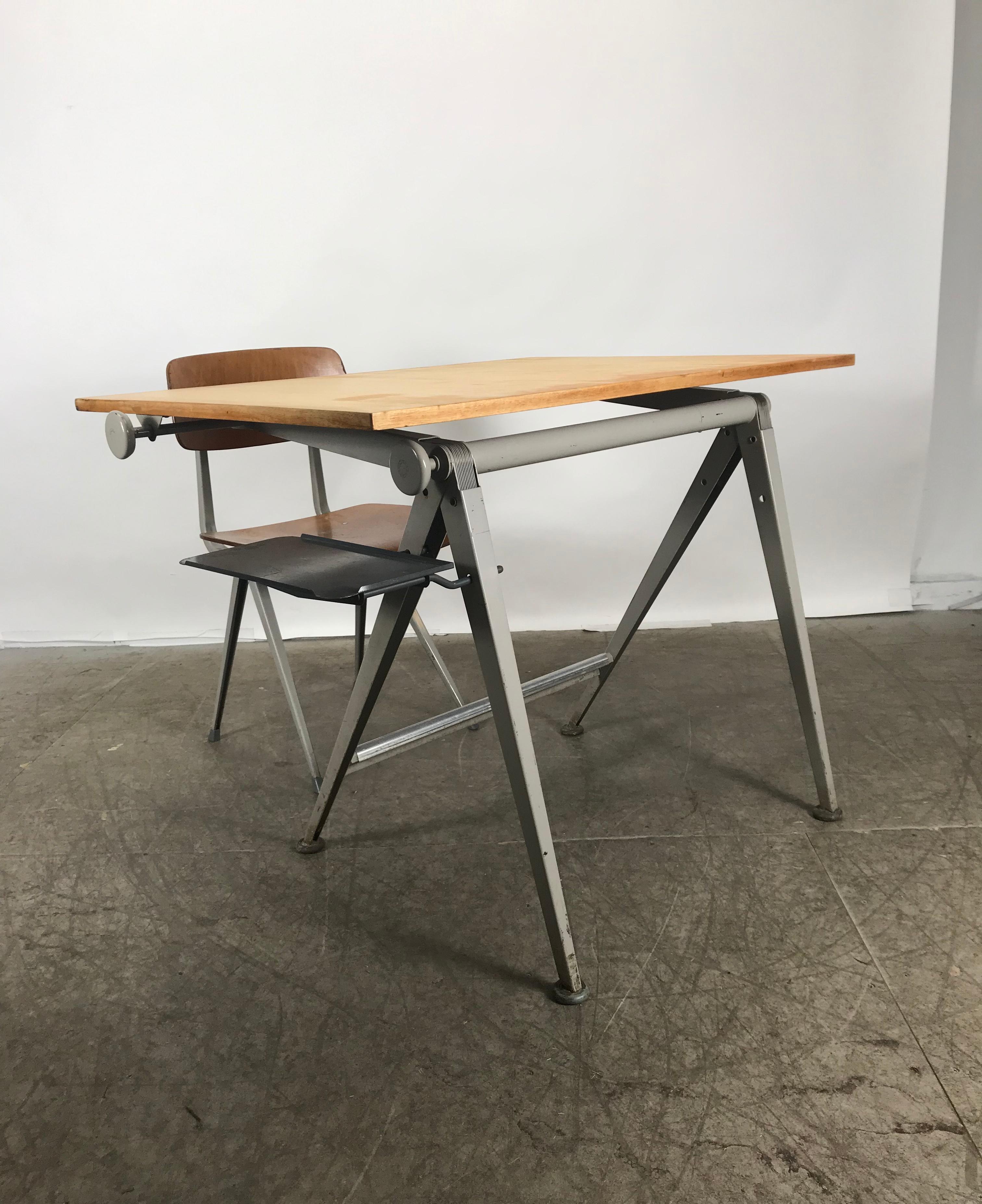 Mid-Century Modern Wim Rietveld & Friso Kramer Architectural Drafting Table and Chair, Ahrend, 1958