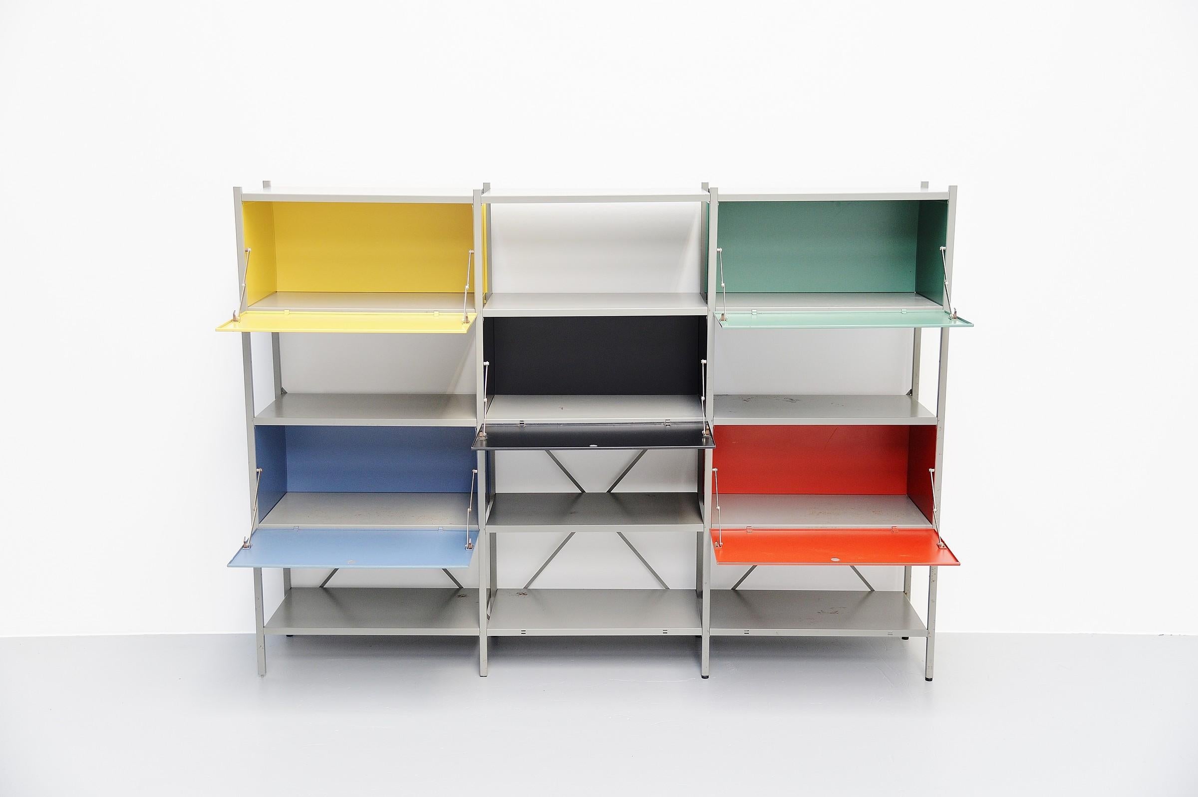 Cold-Painted Wim Rietveld Gispen 663 Modular Bookcase Cabinet 1954