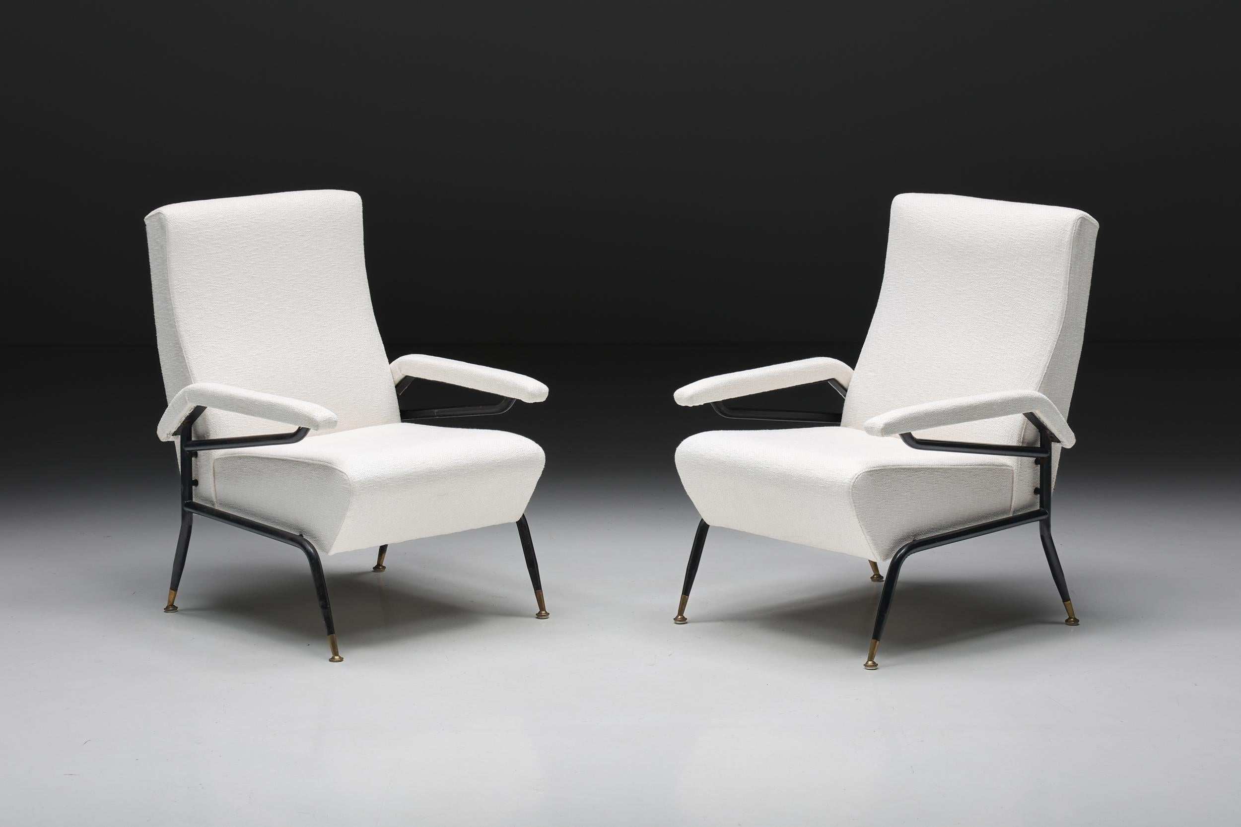 Wim Rietveld; Armchairs; Lounge Chairs; Off-White Upholstery; Fabric; Modern; Minimal; Minimalist; Metal Frame; Chairs; Living Room Set; Italy; Italian Design; 1970s; Italy; Italian Design; Contemporary; 

Wim Rietveld inspired armchairs with a