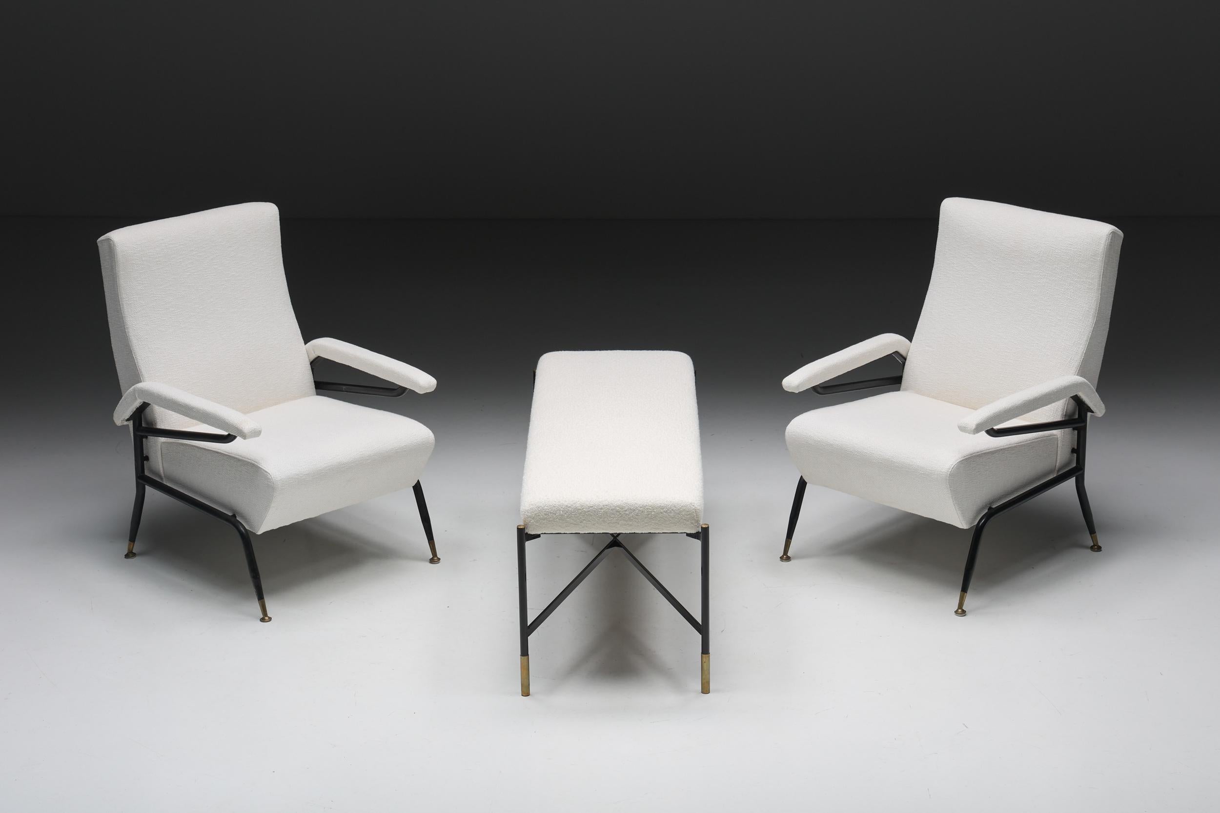 Late 20th Century Wim Rietveld Inspired Armchairs in Off-White Upholstery, Italy, 1970s For Sale