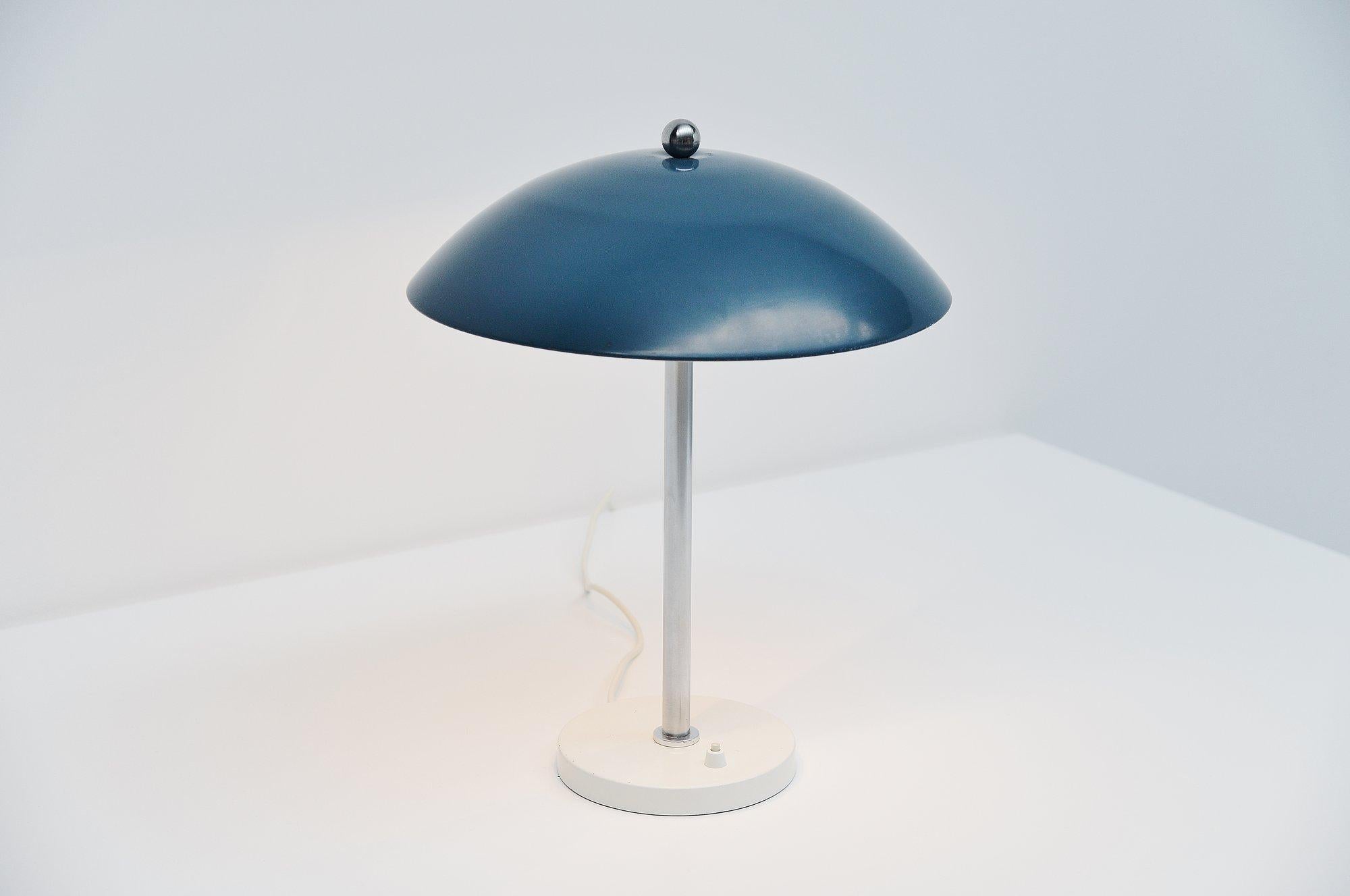 Brushed Wim Rietveld Mushroom Table Lamp Blue Gispen, 1950