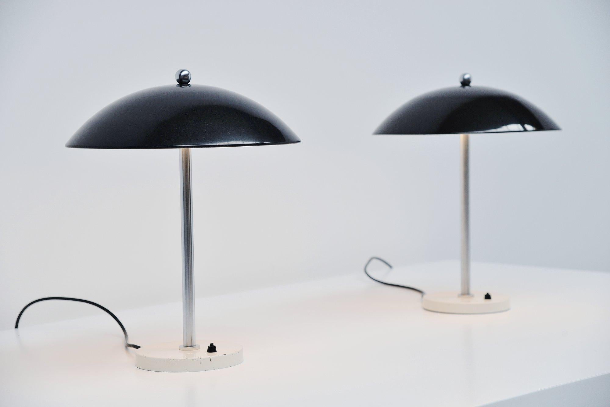 Mid-Century Modern Wim Rietveld Mushroom Table Lamp Pair Gispen 1950