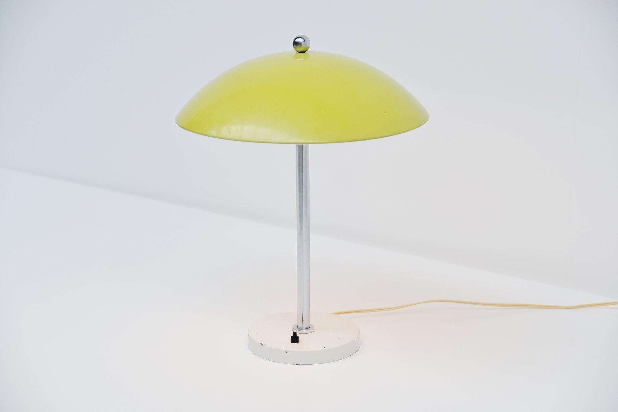 Brushed Wim Rietveld Mushroom Table Lamp Yellow Gispen, 1950