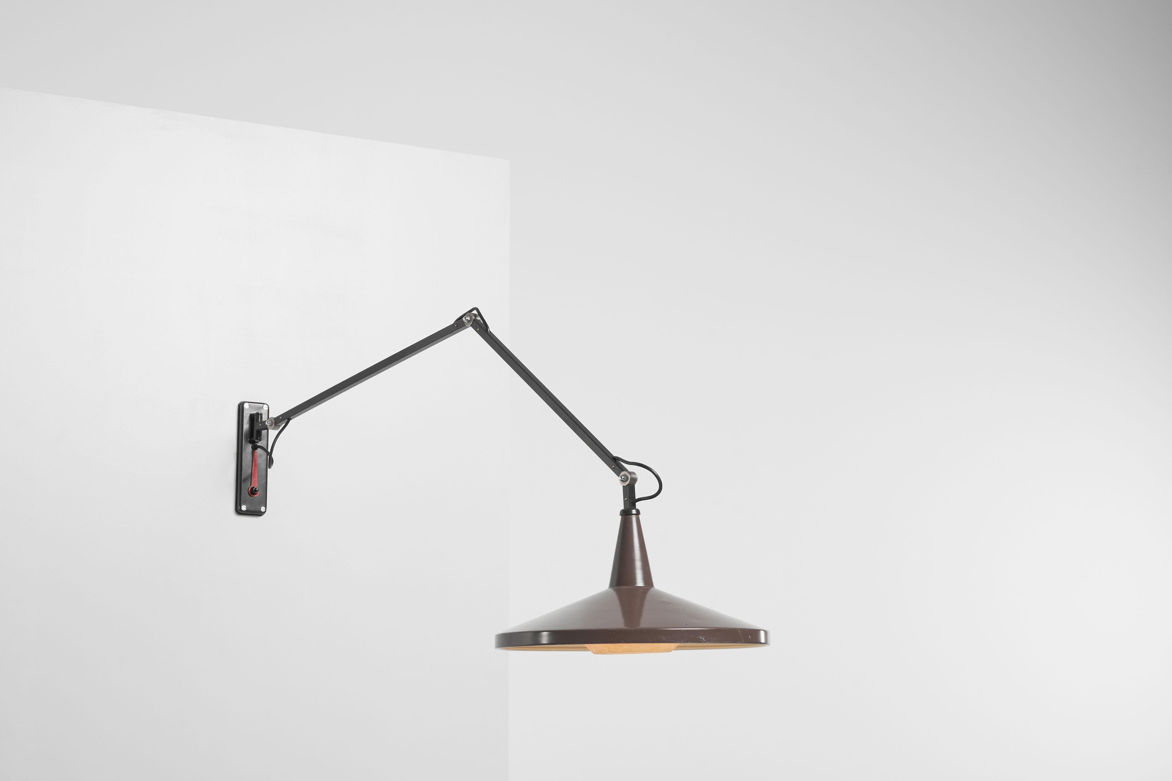 Dutch Wim Rietveld panama wall lamp 4050 Gispen 1955 brown For Sale