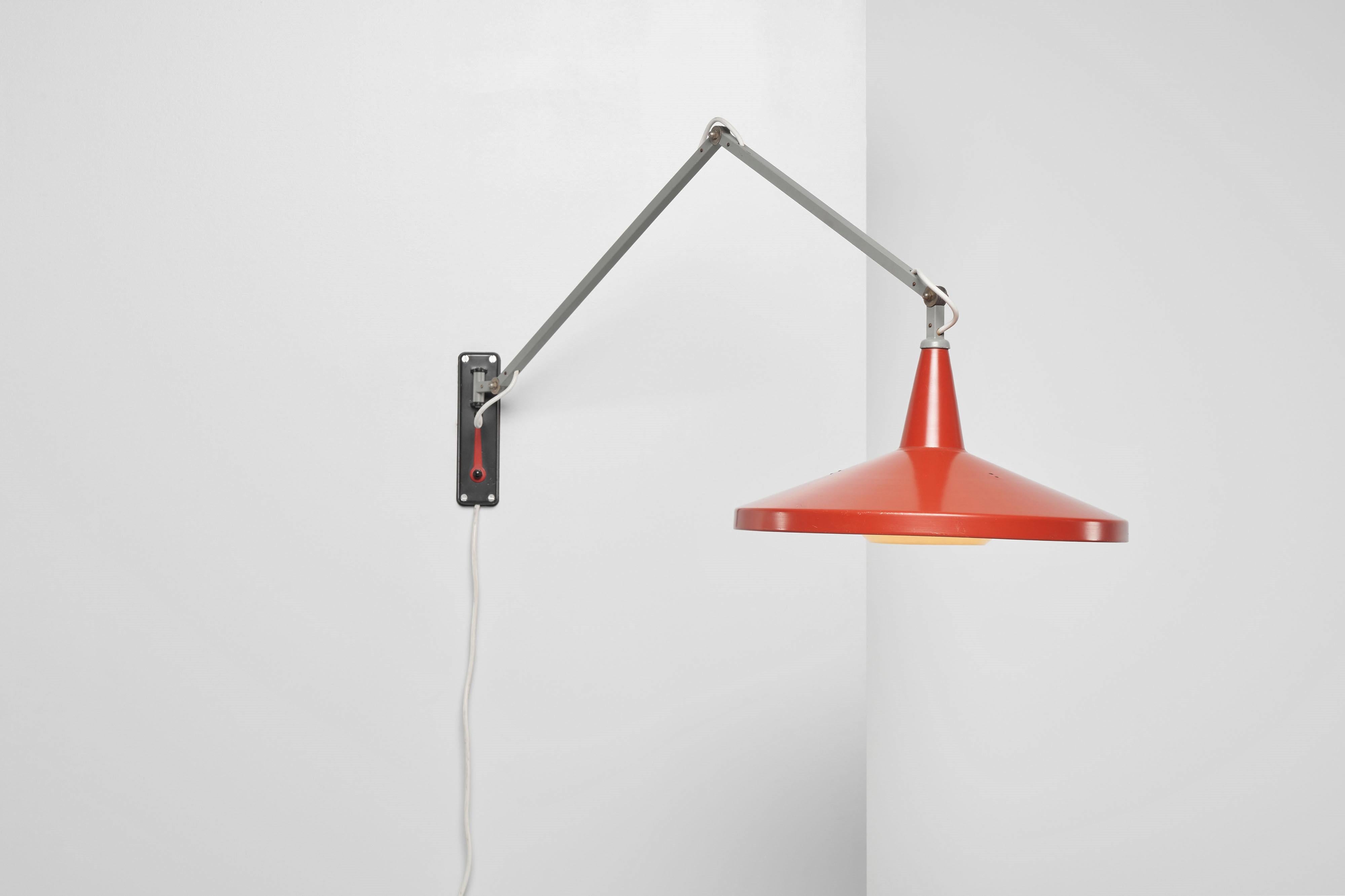 This is for a very nice industrial so called ‘Panama’ wall lamp designed by Wim Rietveld, and manufactured by Gispen Culemborg, the Netherlands 1955. Wim Rietveld was the son of famous architect and designer Gerrit Rietveld, and they also did some