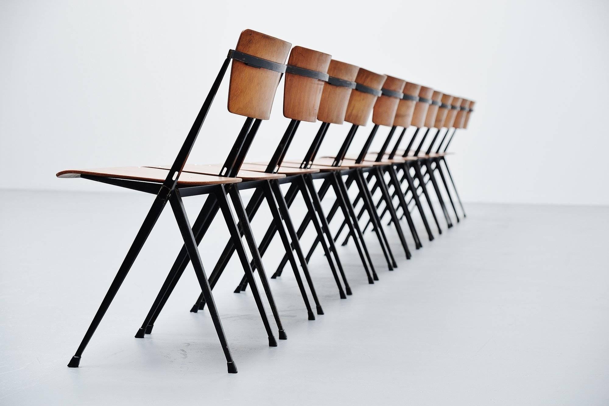 Cold-Painted Wim Rietveld Pyramid Chairs Ahrend de Cirkel, 1960