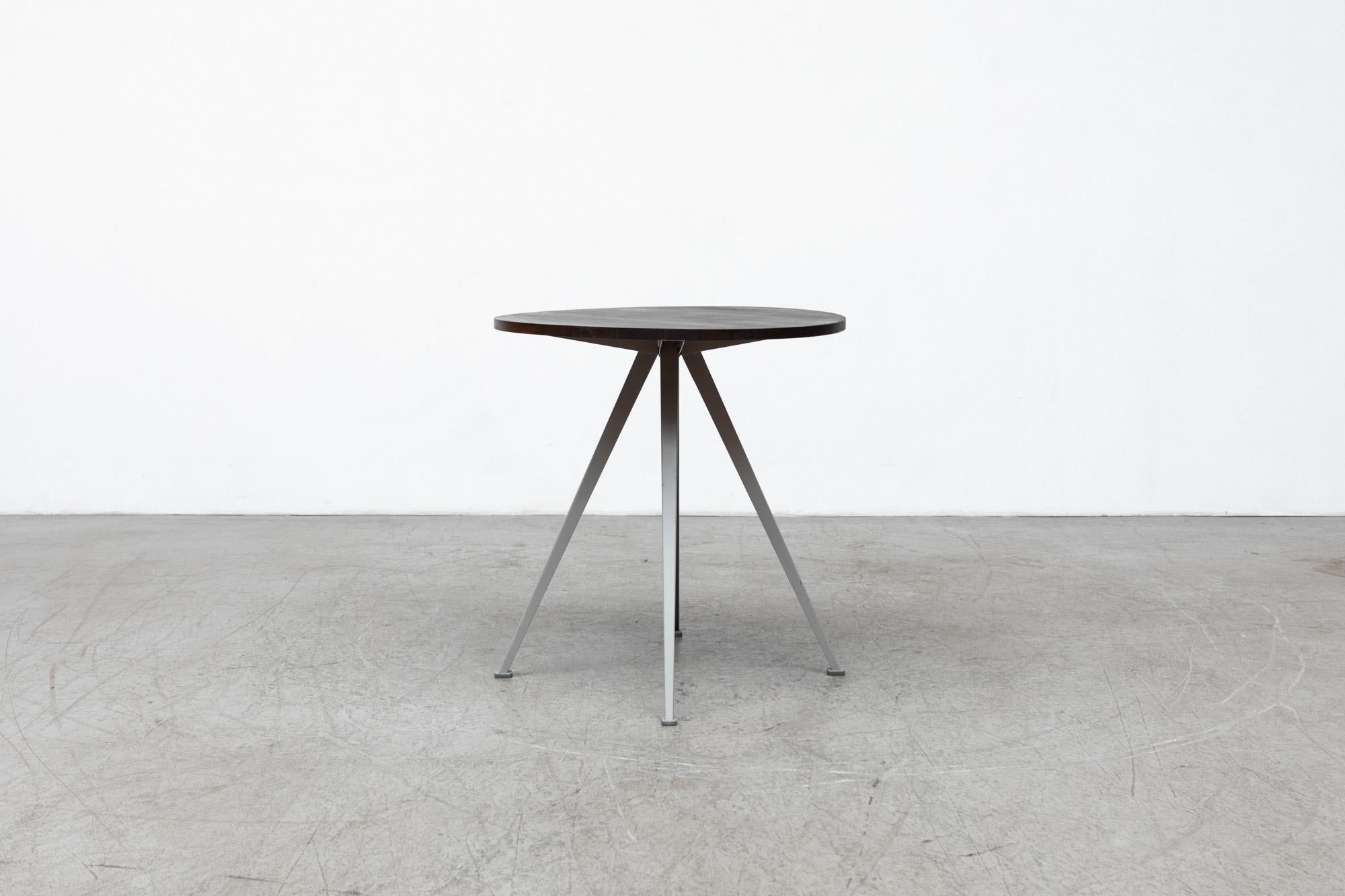 Enameled Wim Rietveld Small Round Pyramid Table in Smoked Oak w/ Gray Legs by Hay