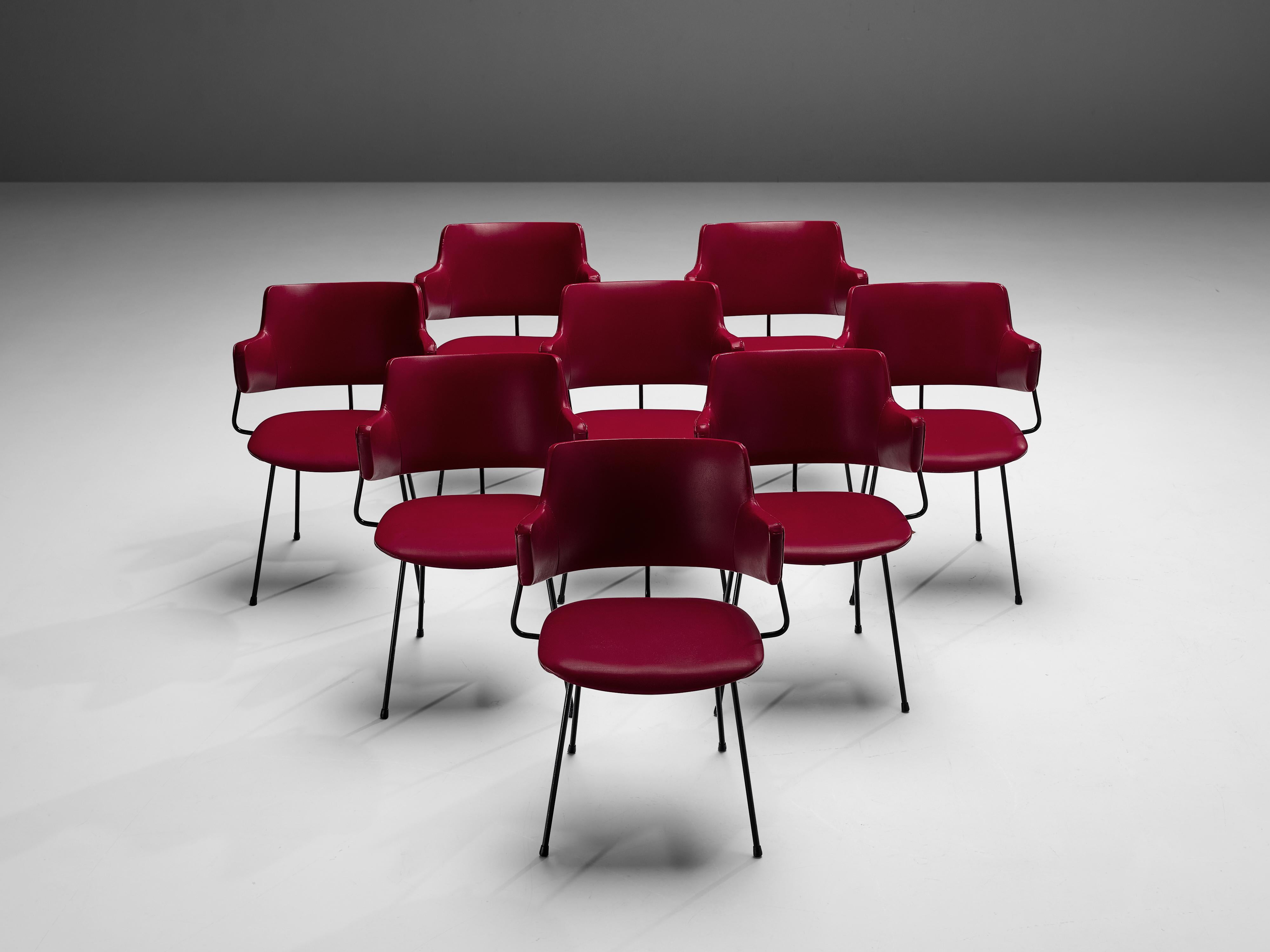 Wim Rietveld & W. Gispen for Kembo Dining Chairs ‘205’ in Red Colour 3
