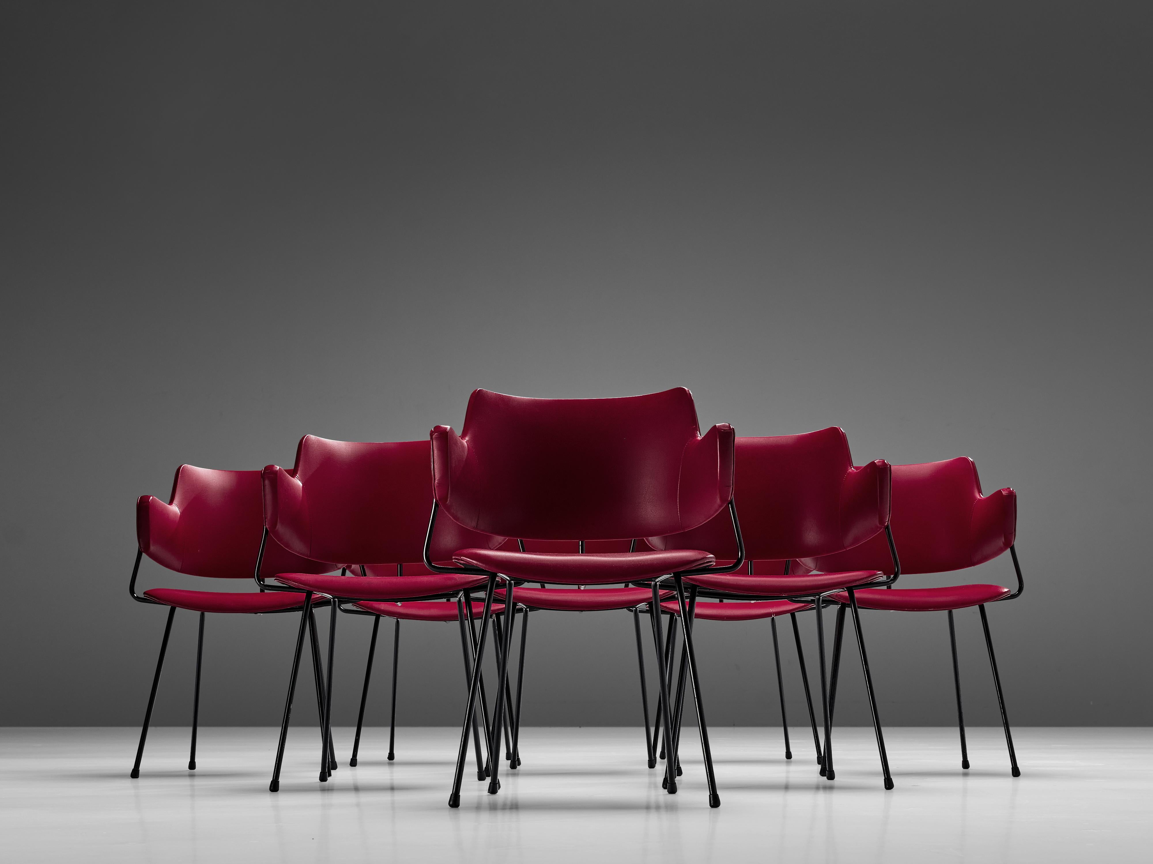 Wim Rietveld & W. Gispen for Kembo Dining Chairs ‘205’ in Red Colour 4