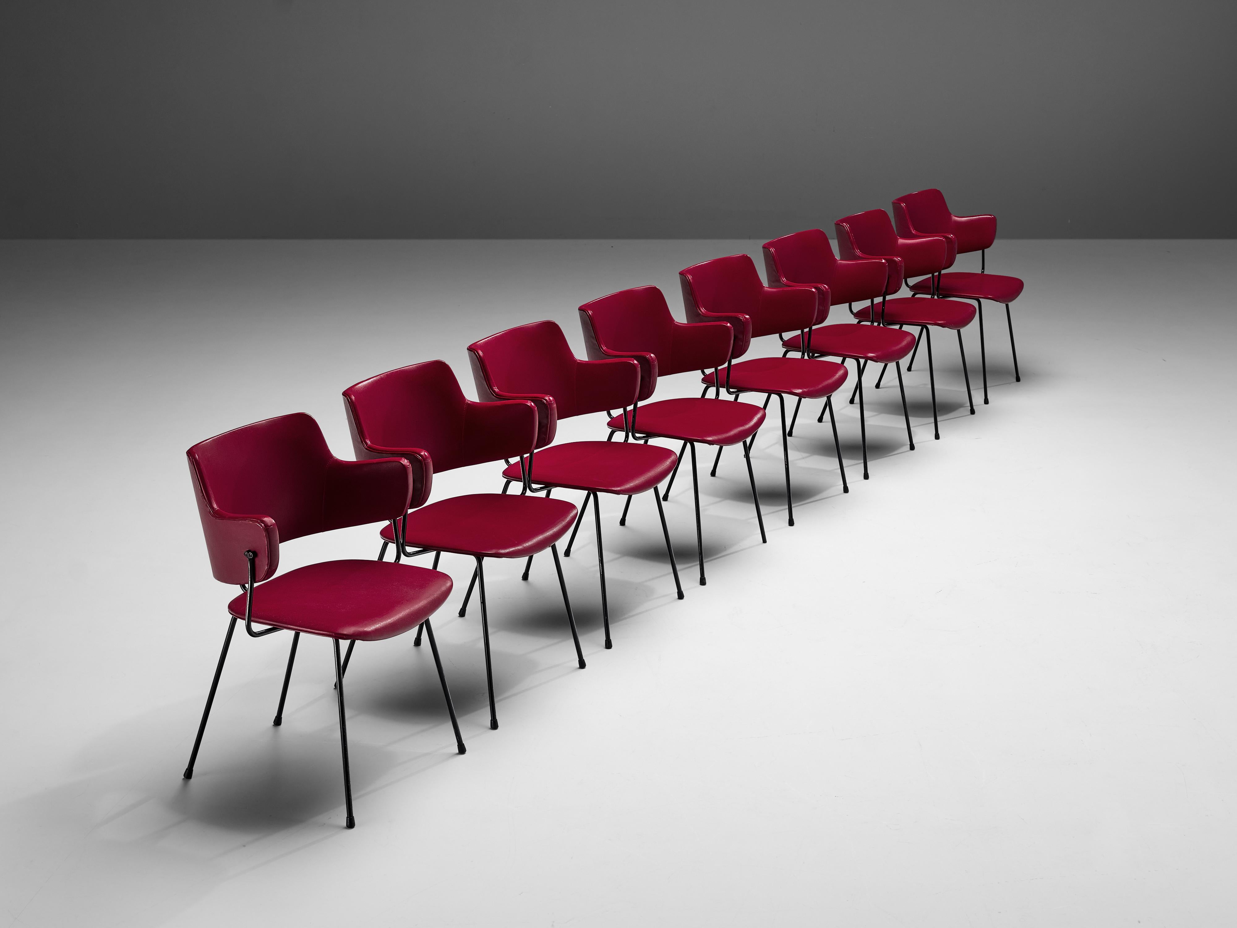 Mid-20th Century Wim Rietveld & W. Gispen for Kembo Dining Chairs ‘205’ in Red Colour