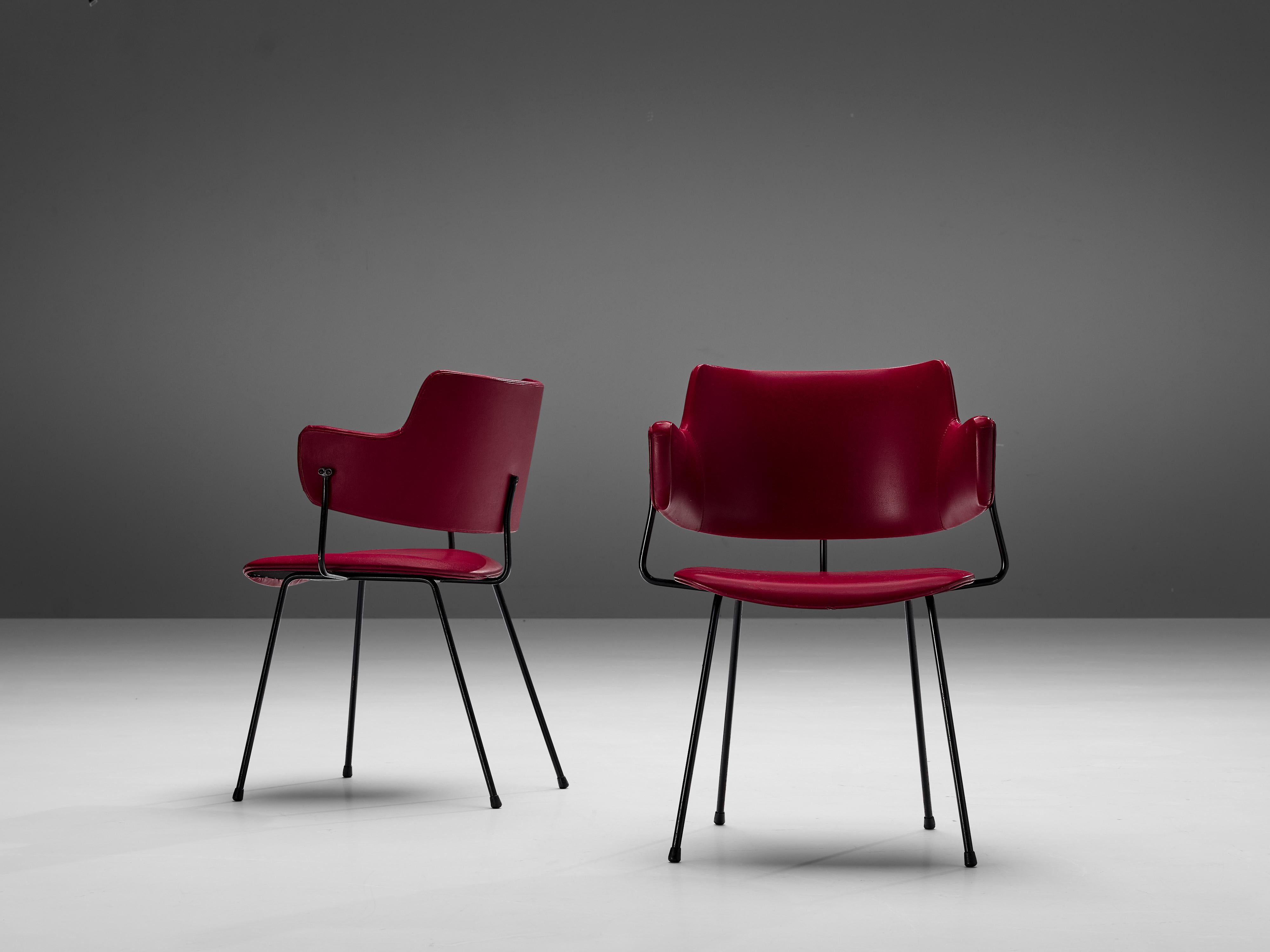 Wim Rietveld & W. Gispen for Kembo Dining Chairs ‘205’ in Red Colour 2