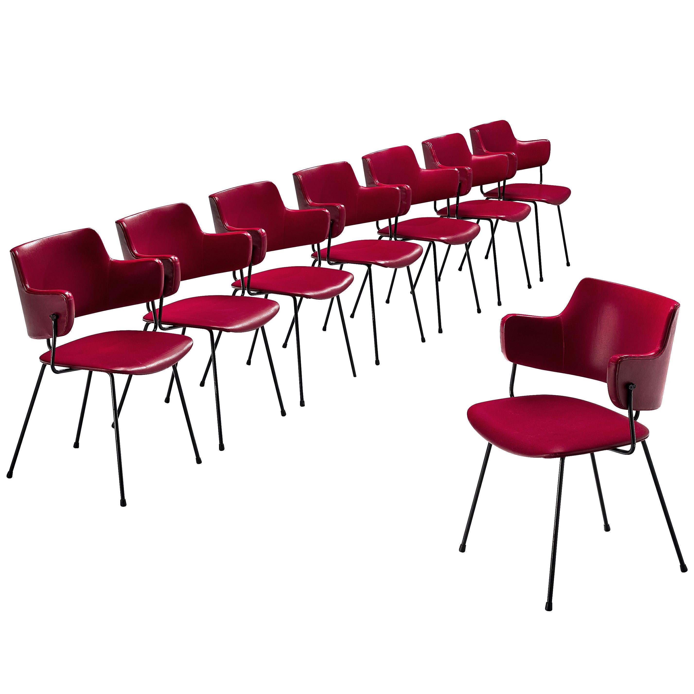 Wim Rietveld & W. Gispen for Kembo Dining Chairs ‘205’ in Red Colour