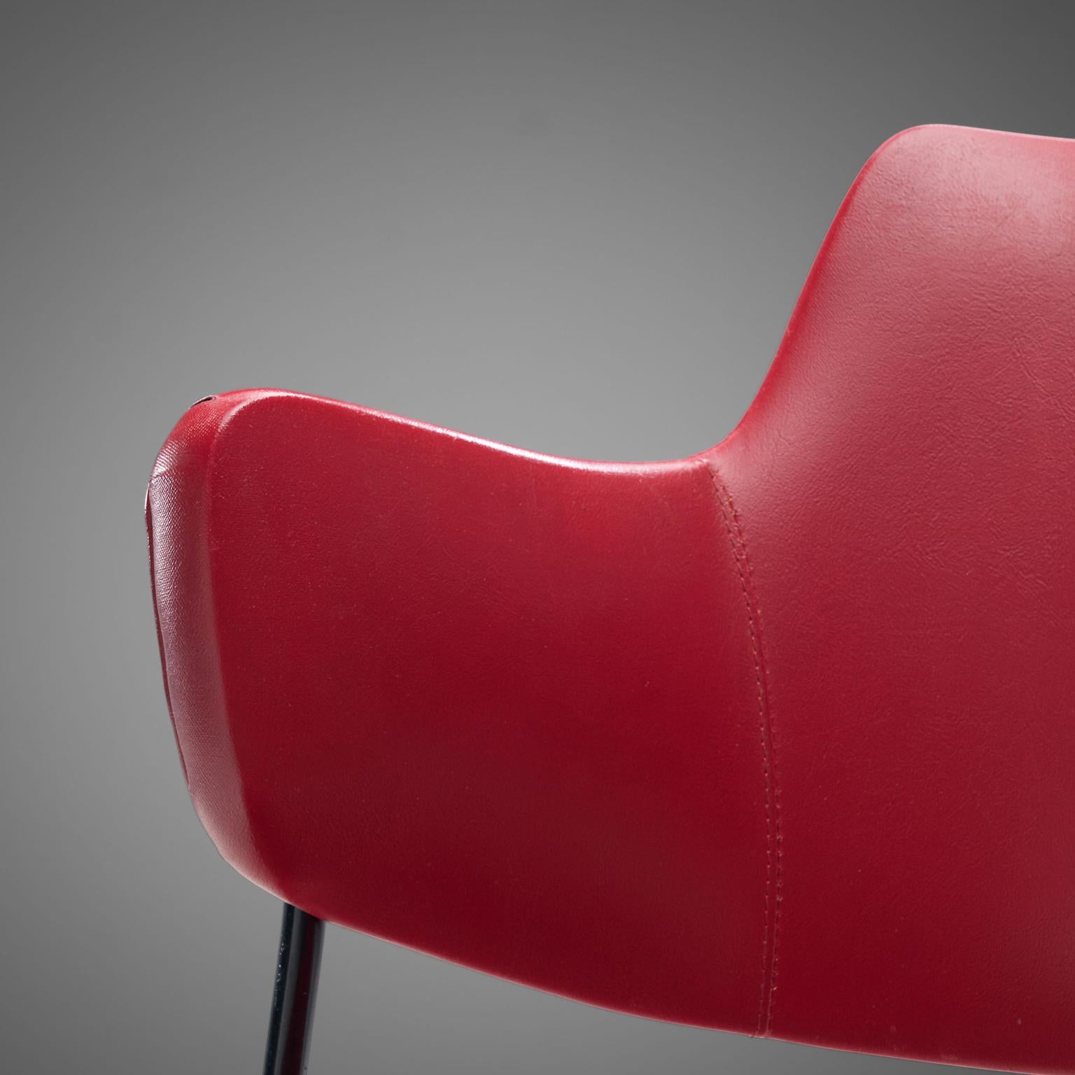 Mid-Century Modern Wim Rietveld & W.H. Gispen for Kembo '205' Chairs in Red Leatherette For Sale