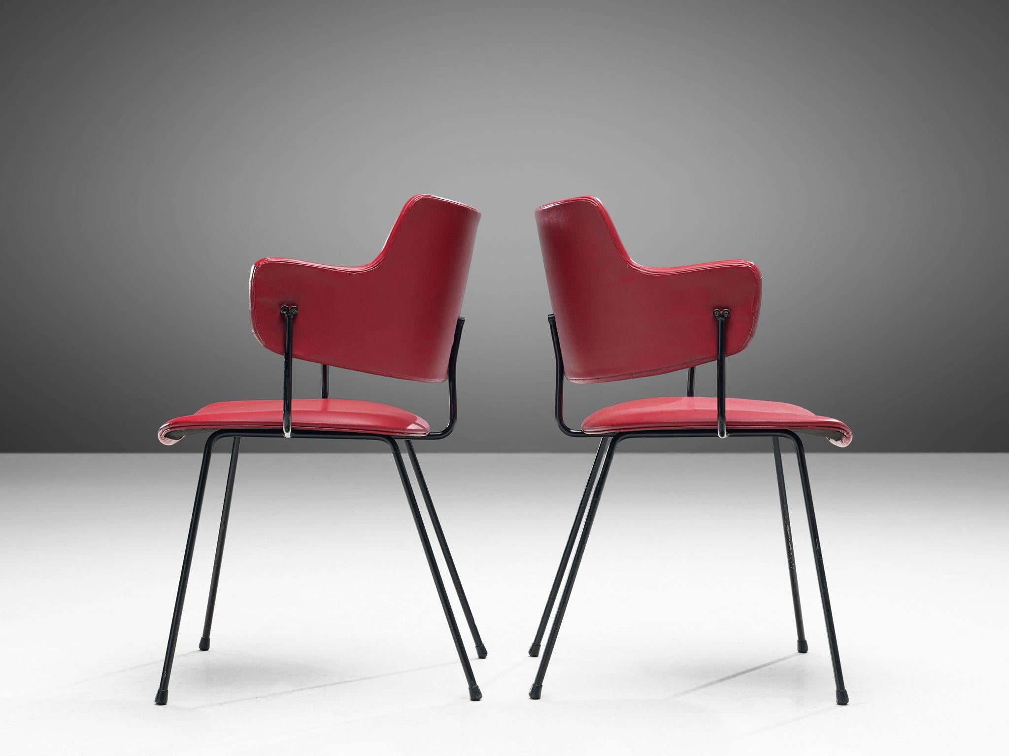Néerlandais Wim Rietveld & W.H. Gispen pour Kembo chaises '205' en similicuir rouge en vente