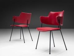 Wim Rietveld & W.H. Gispen for Kembo '205' Dining Chairs in Red Upholstery