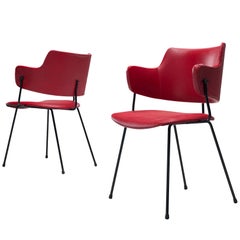 Wim Rietveld & W.H. Gispen for Kembo '205' Dining Chairs in Red Upholstery