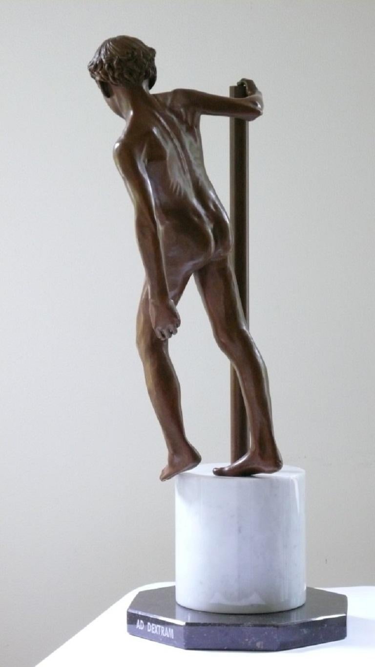 Ad Dextram Bronze Sculpture Nude Boy Male Figure Marble Stone  - Gold Figurative Sculpture by Wim van der Kant