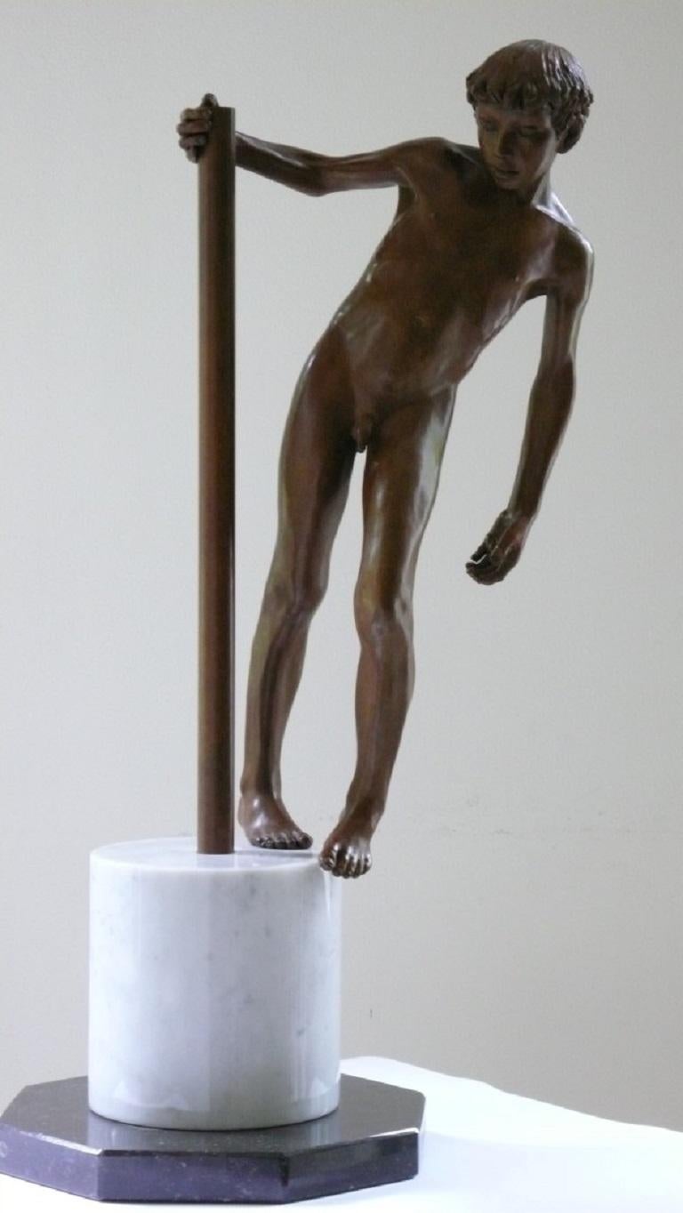Ad Dextram Bronze Sculpture Nude Boy Male Figure Marble Stone 