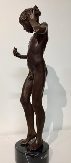 Aestus- 21st Century Contemporary Bronze Sculpture of a Nude Boy with a Shell
