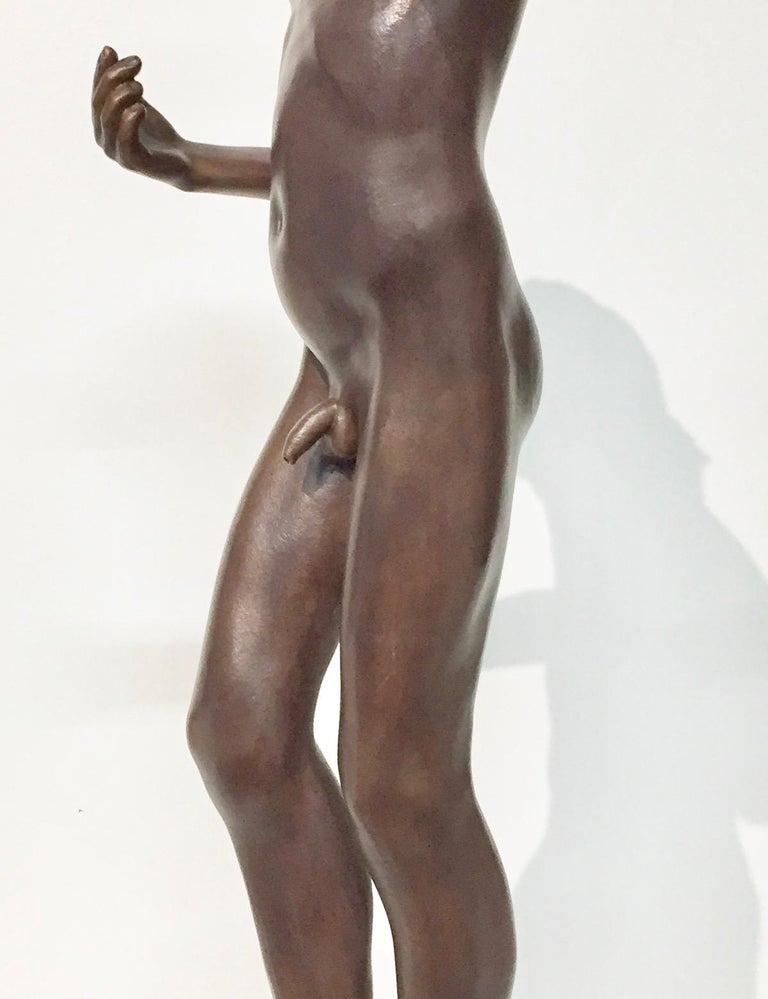 Aestus- 21st Century Contemporary Bronze Sculpture of a Nude Boy with a Shell For Sale 1