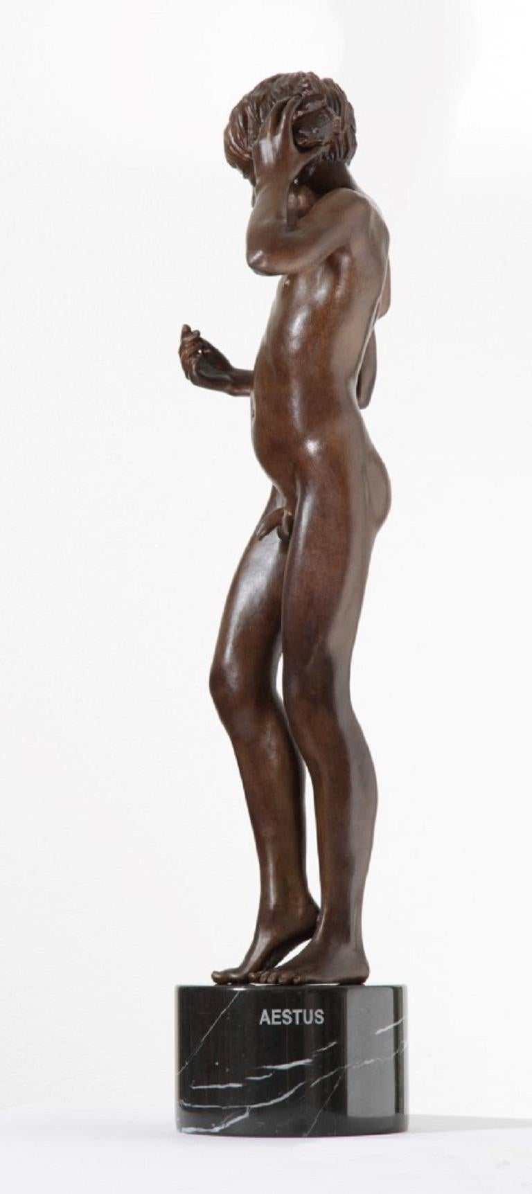 Aestus Bronze Sculpture Marble Stone Nude Boy Contemporary  For Sale 2