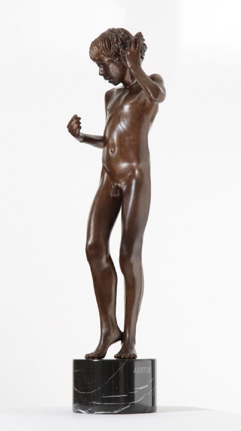 Aestus Bronze Sculpture Marble Stone Nude Boy Contemporary  For Sale 3