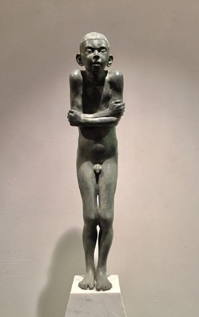 Wim van der Kant Nude Sculpture - Algeo Bronze Nude Male Figure Sculpture Boy Marble Stone - In Stock