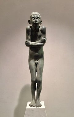 Algeo Bronze Nude Male Figure Sculpture Boy Marble Stone - In Stock