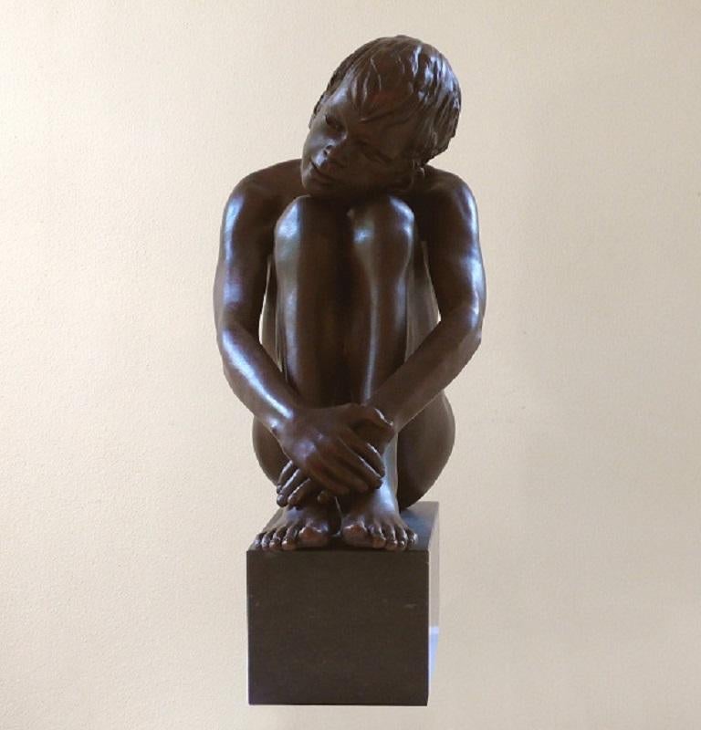 Alia Mihi Mens Est Bronze Sculpture Contemporary Nude Boy Marble Stone