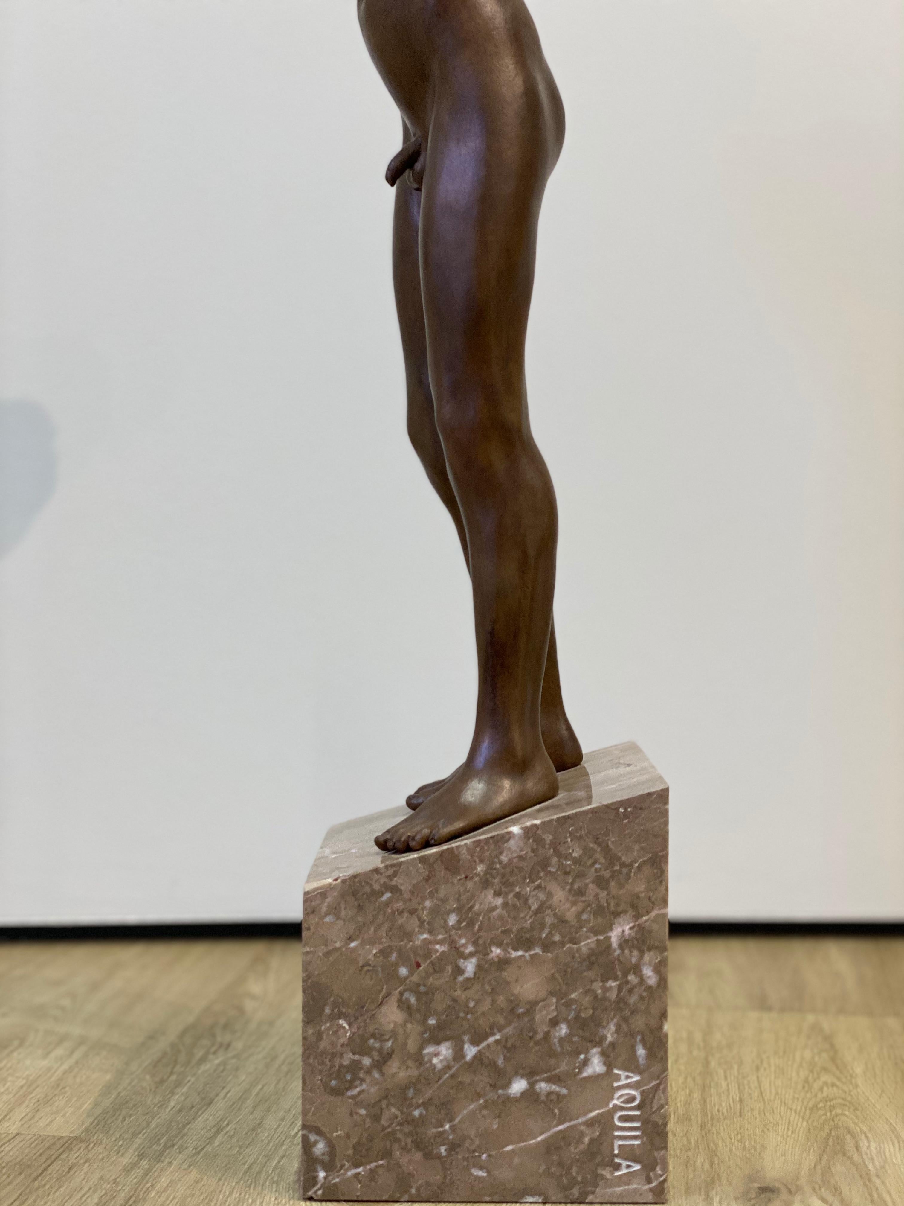 Aquila- 21st Century Bronze Realistic Sculpture of a Nude Boy  - Gold Nude Sculpture by Wim van der Kant