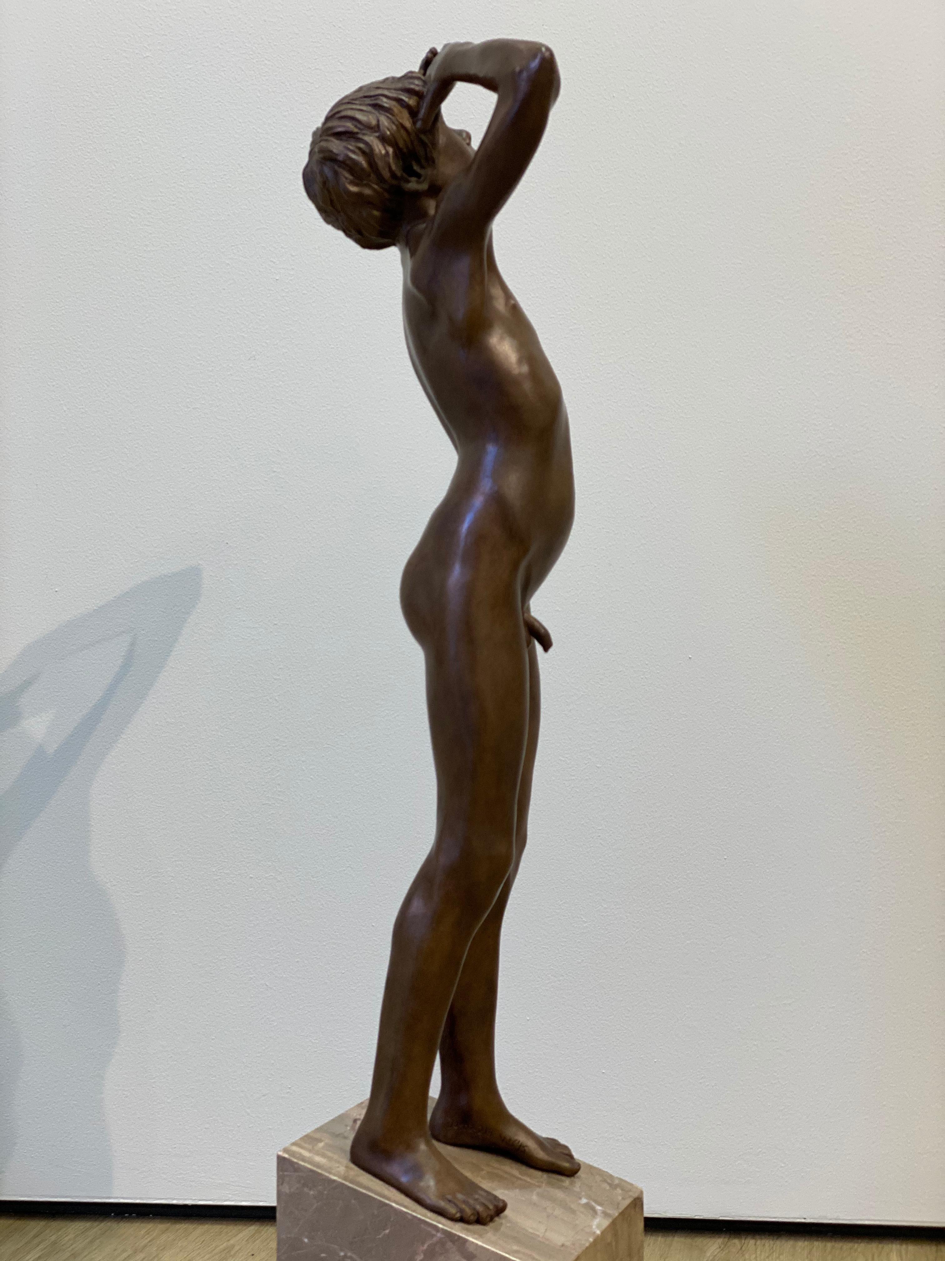 Aquila- 21st Century Bronze Realistic Sculpture of a Nude Boy Diving