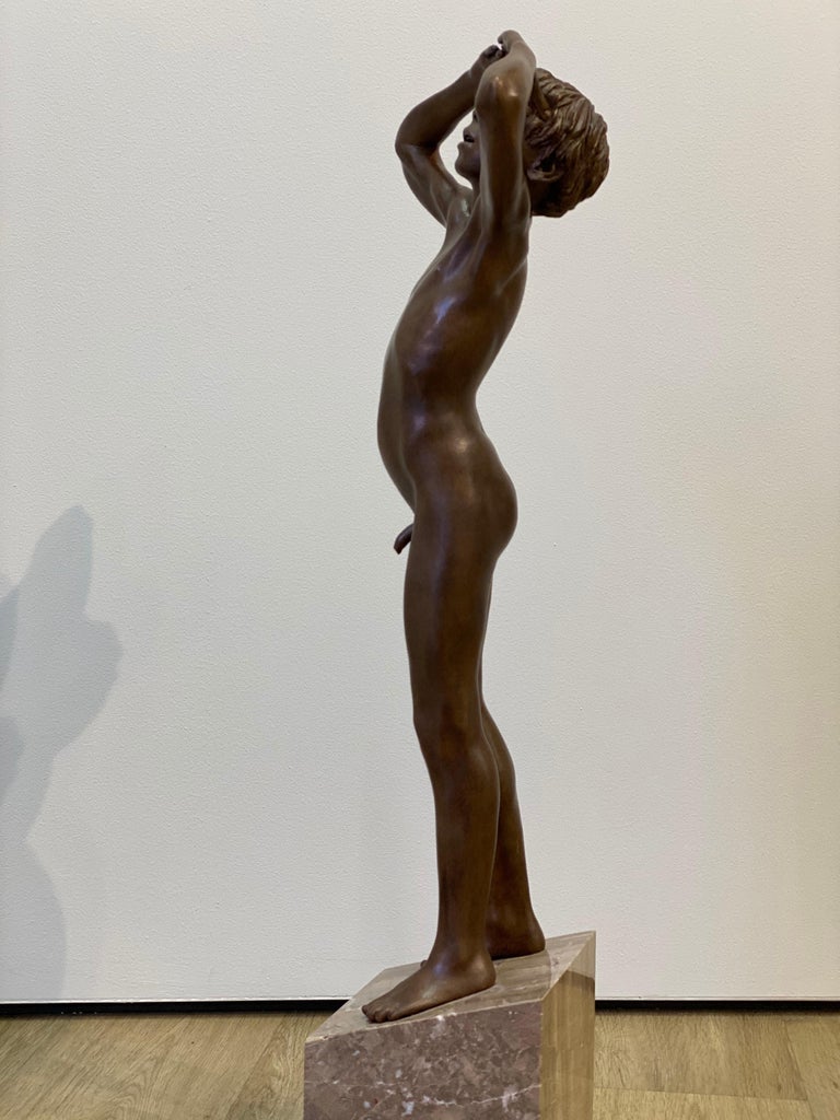 Aquila- 21st Century Contemporary Bronze Realistic Sculpture of a Nude Boy  For Sale 3