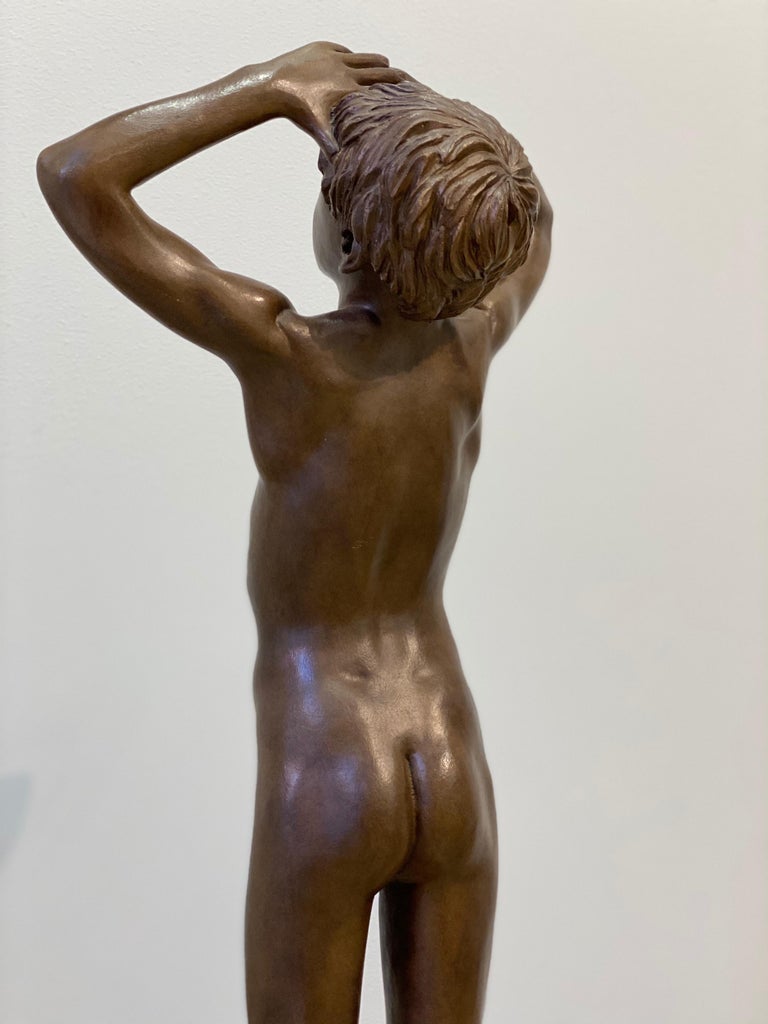 Aquila- 21st Century Contemporary Bronze Realistic Sculpture of a Nude Boy  For Sale 4