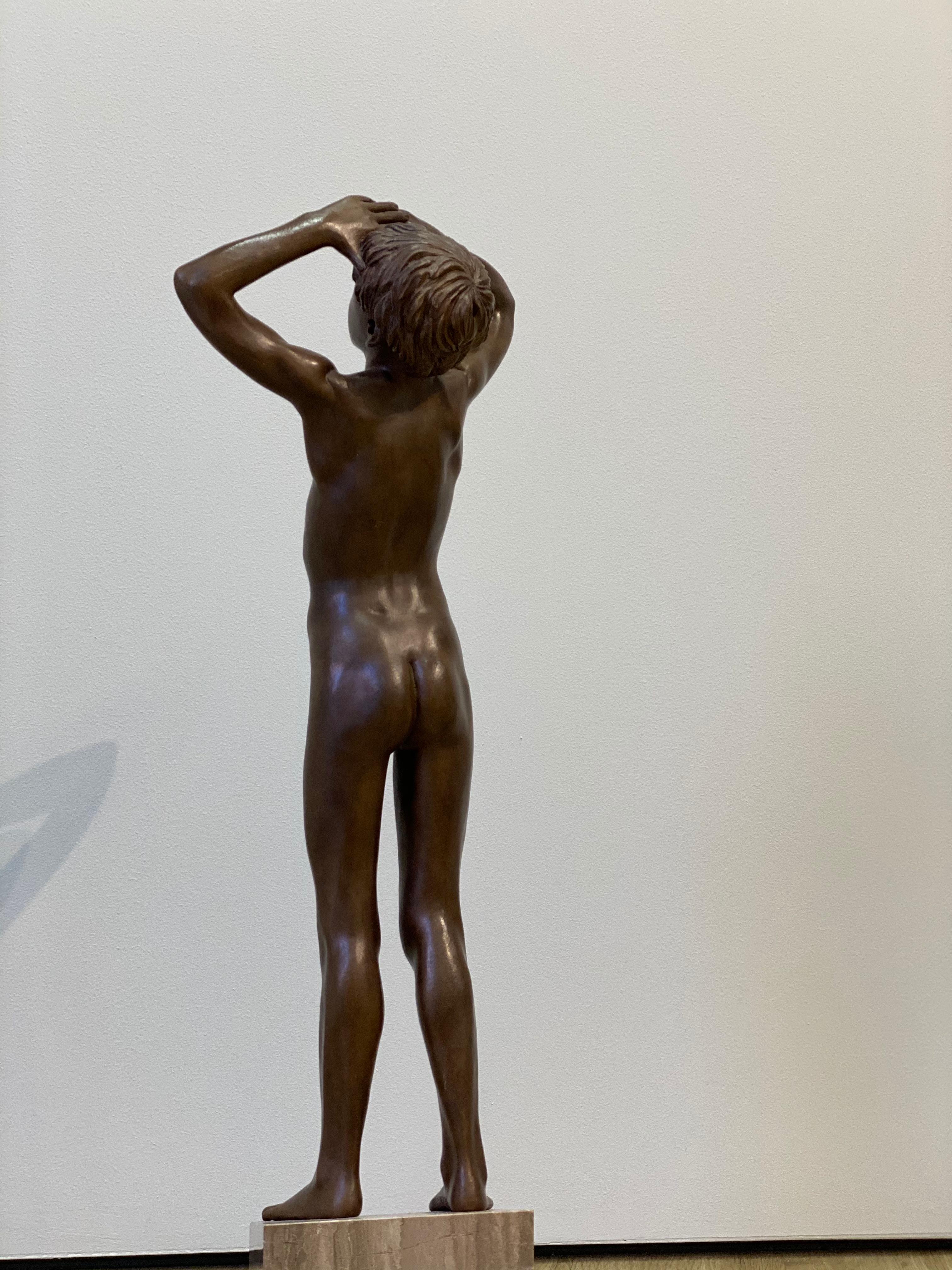 Aquila- 21st Century Contemporary Bronze Realistic Sculpture of a Nude Boy  For Sale 2