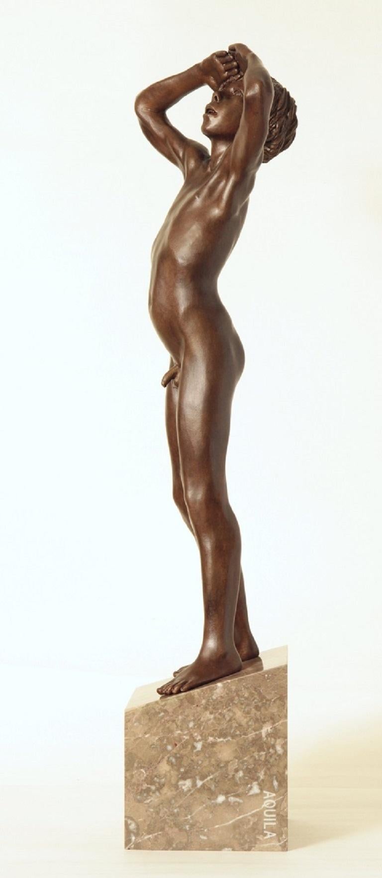 Aquila Bronze Skulptur Nackter Junge Marmor Stone Contemporary Vorrätig  (Zeitgenössisch), Sculpture, von Wim van der Kant