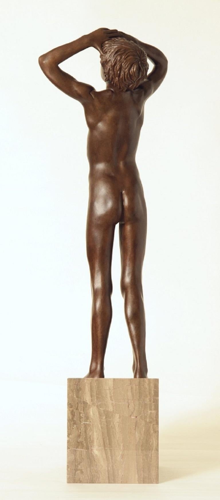 Aquila Bronze Sculpture Nude Boy Marble Stone Contemporary In Stock  - Gold Figurative Sculpture by Wim van der Kant