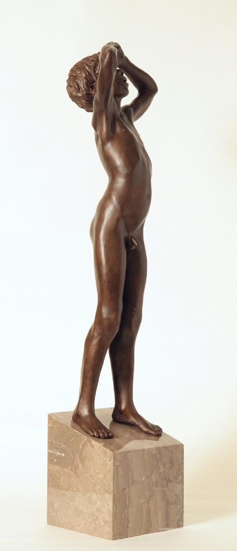 Aquila Bronze Sculpture Nude Boy Marble Stone Contemporary In Stock  For Sale 1