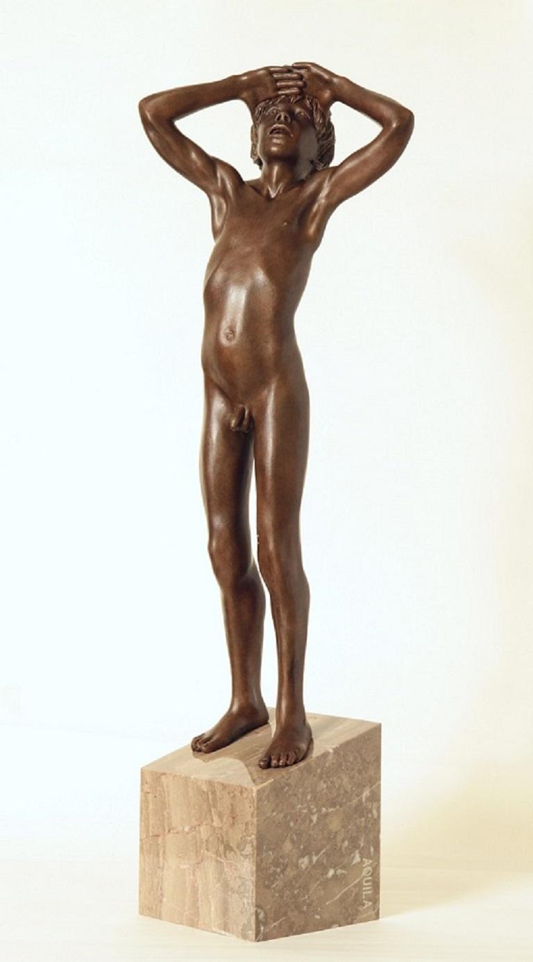 Aquila Bronze Sculpture Nude Boy Marble Stone Contemporary 