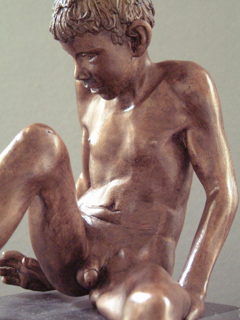 Bufo Contemporary Bronze Sculpture Nude Boy Marble Stone Male Figure  For Sale 6