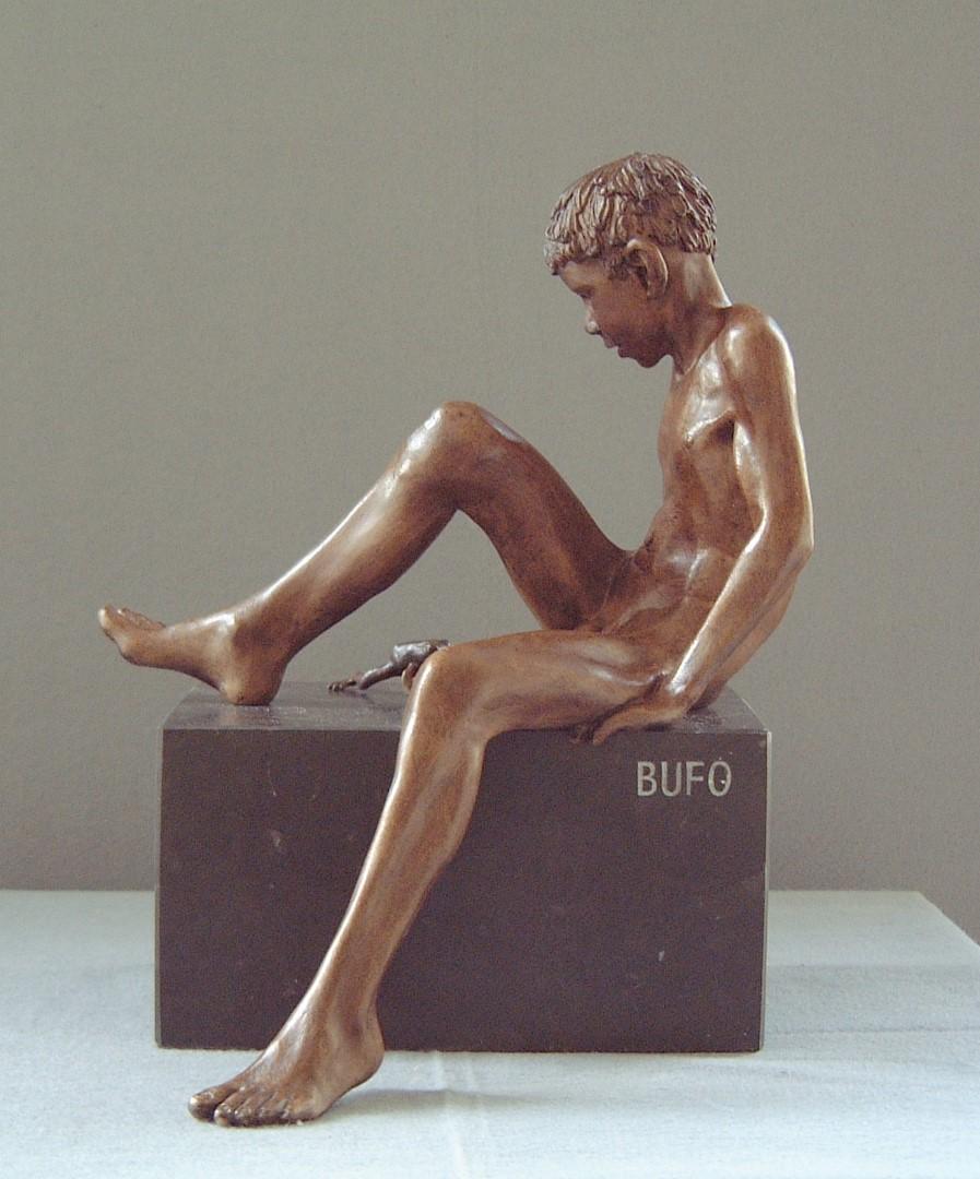 Bufo Contemporary Bronze Sculpture Nude Boy Marble Stone Male Figure 
