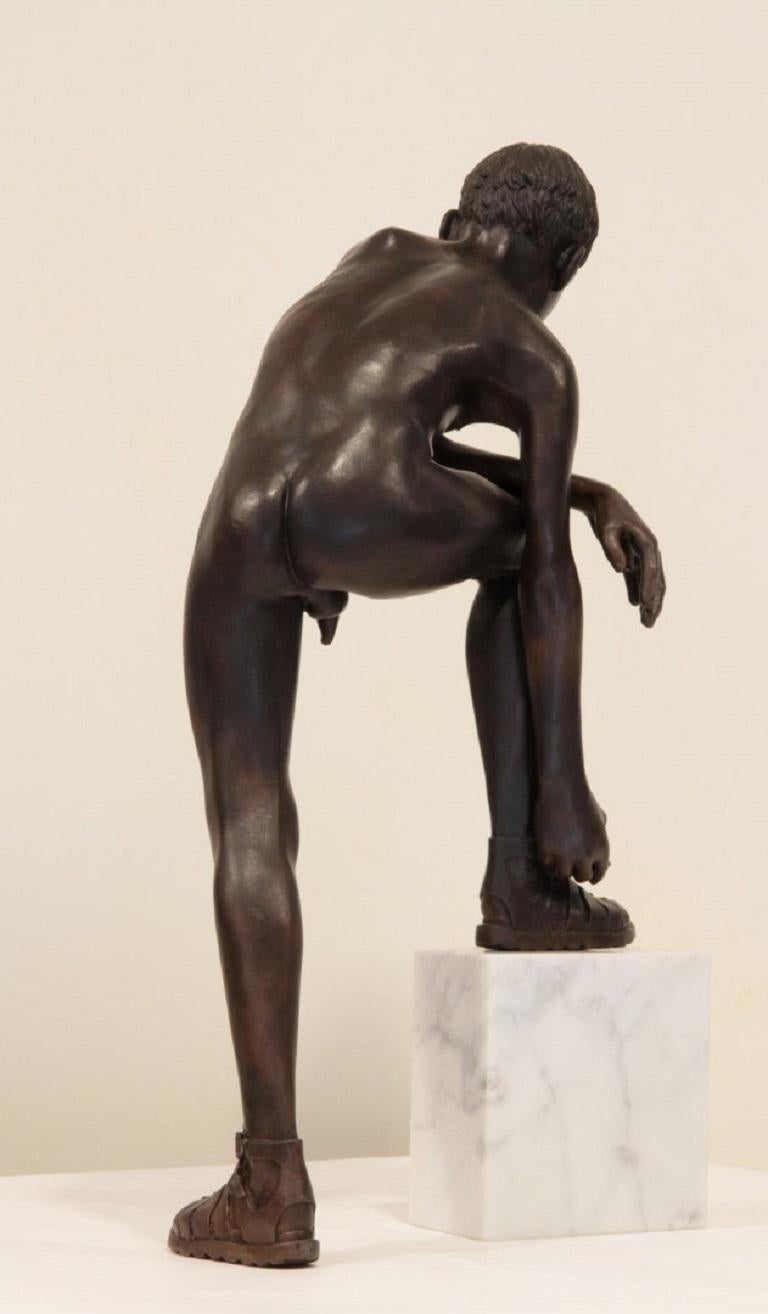 Crepis Bronze Sculpture Nude Boy Male Figure Marble Stone - Gold Nude Sculpture by Wim van der Kant