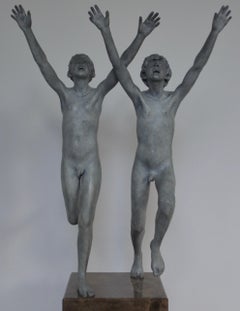 Cursus- 21st Century Contemporary Bronze Sculpture of Two Nude Boys Playing