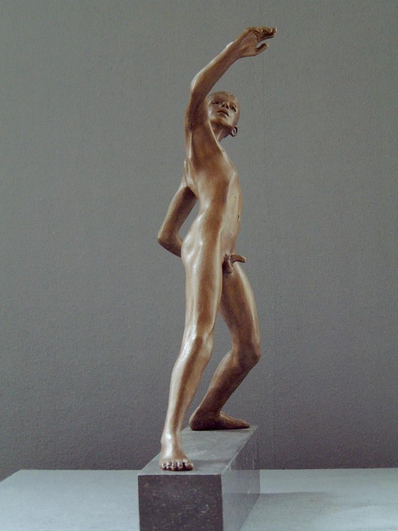 David Bronze Skulptur Nackter Junge Männliche Figur Marmor Stein (Gold), Figurative Sculpture, von Wim van der Kant