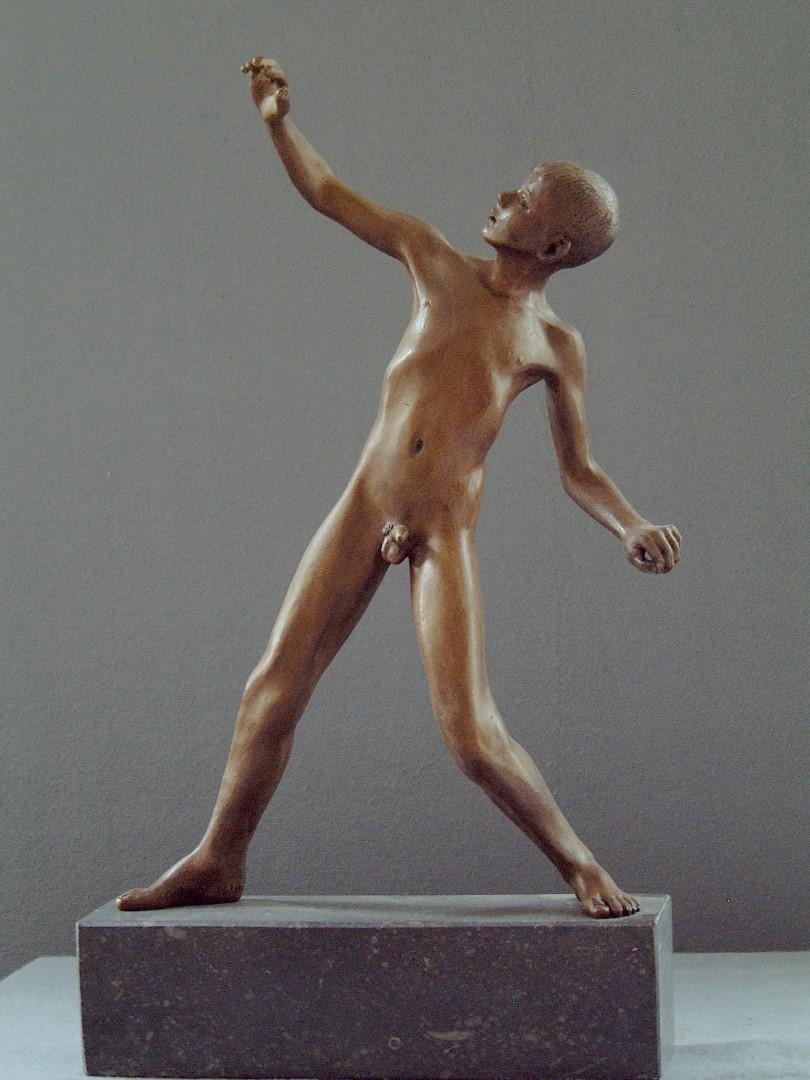David Bronze Sculpture Nude Boy Male Figure Marble Stone