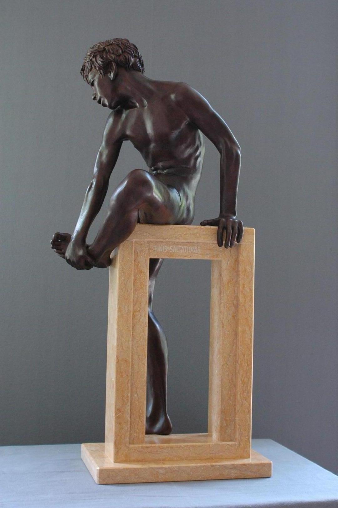 Finis Saltationis Bronze Sculpture Nude Boy Male Figure Marble Stone