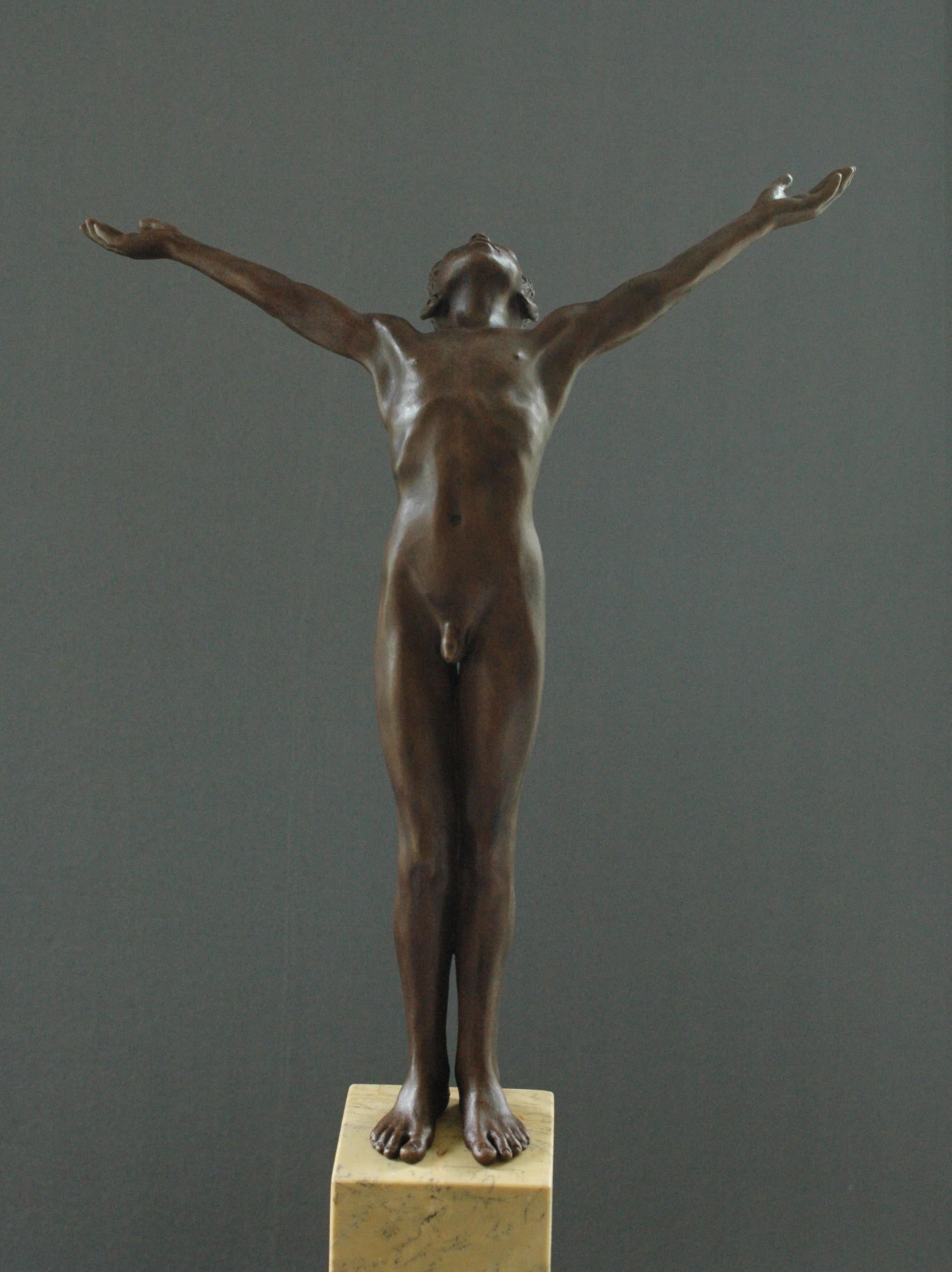 Icarus Bronze Sculpture Nude Boy Contemporary Marble Stone Male Figure