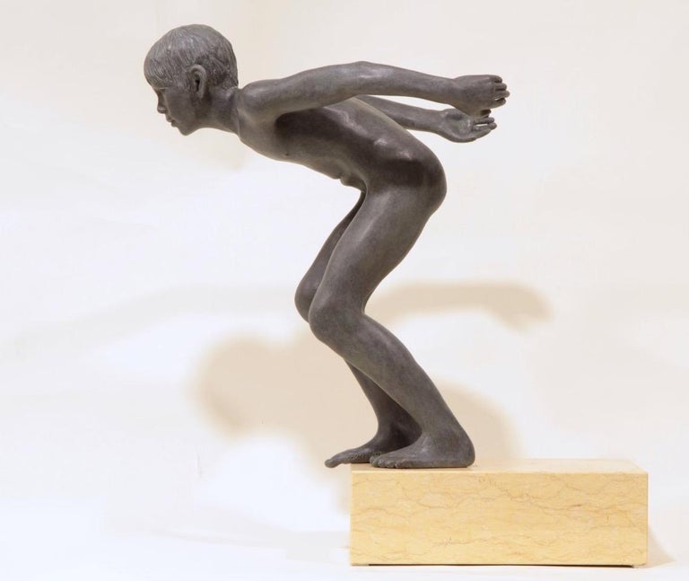 Insilit- 21st Century Contemporary Bronze Sculpture of a Nude Boy Diving - Gold Nude Sculpture by Wim van der Kant